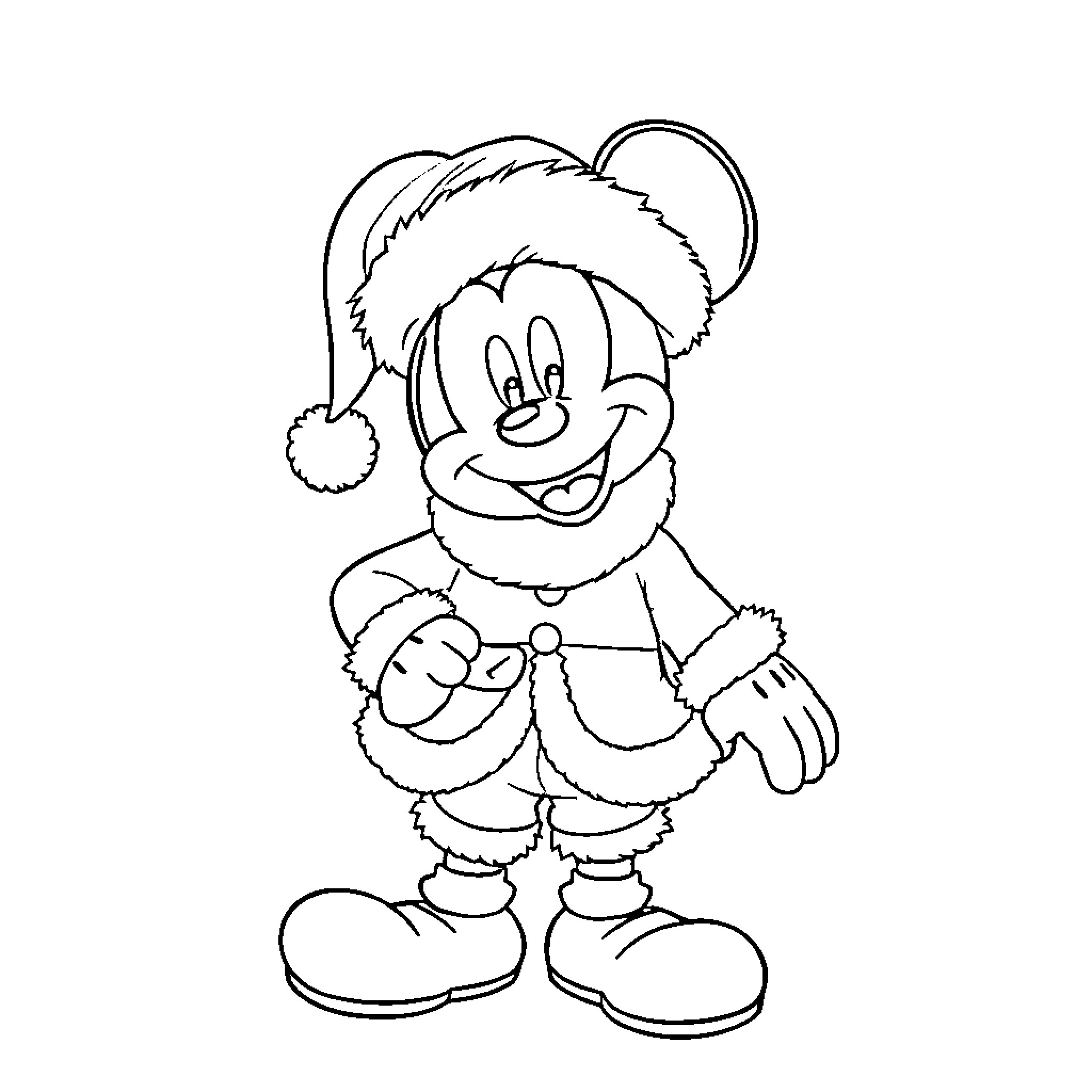 Mickey Mouse wearing a winter outfit Coloring Page (free black-and-white line drawing printable PDF for all, from beginners to advanced learners, including children, teens, adults, and seniors)