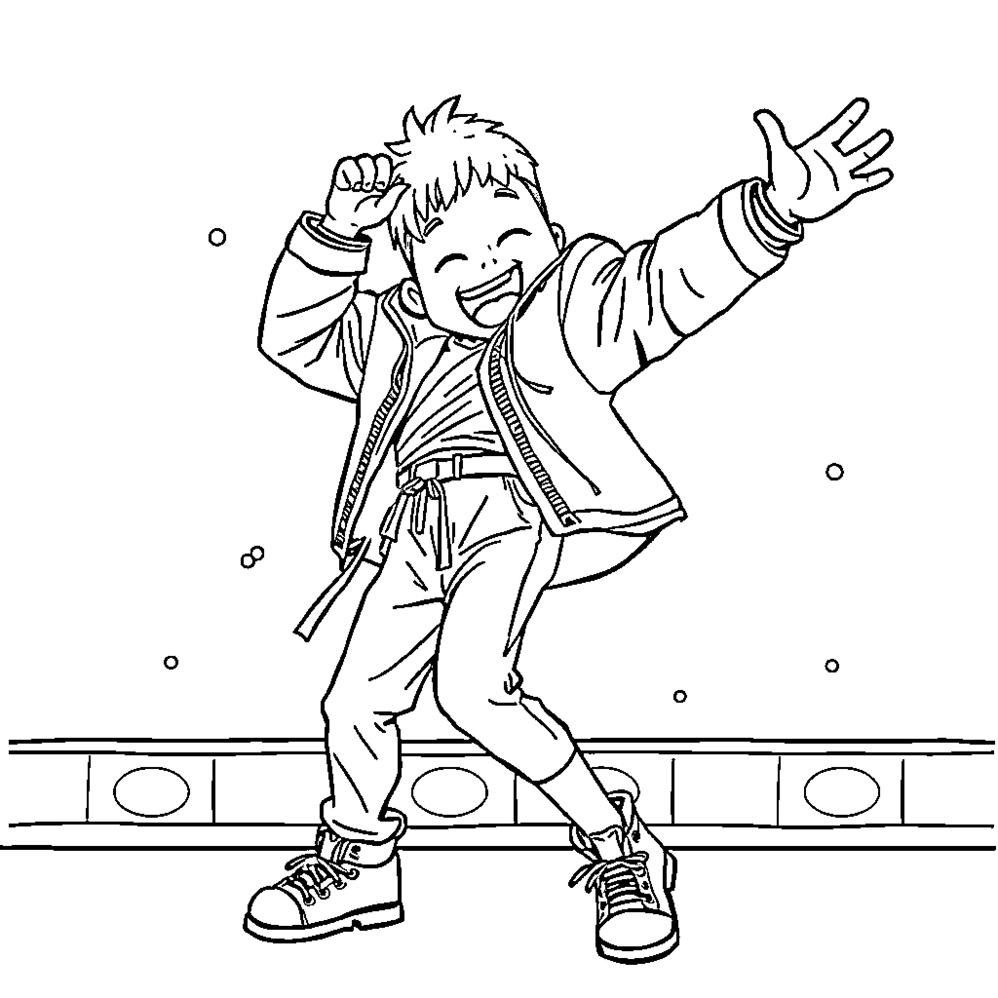 Rumi joyfully dancing on a platform Coloring Page (free black-and-white line drawing printable PDF for all, from beginners to advanced learners, including children, teens, adults, and seniors)