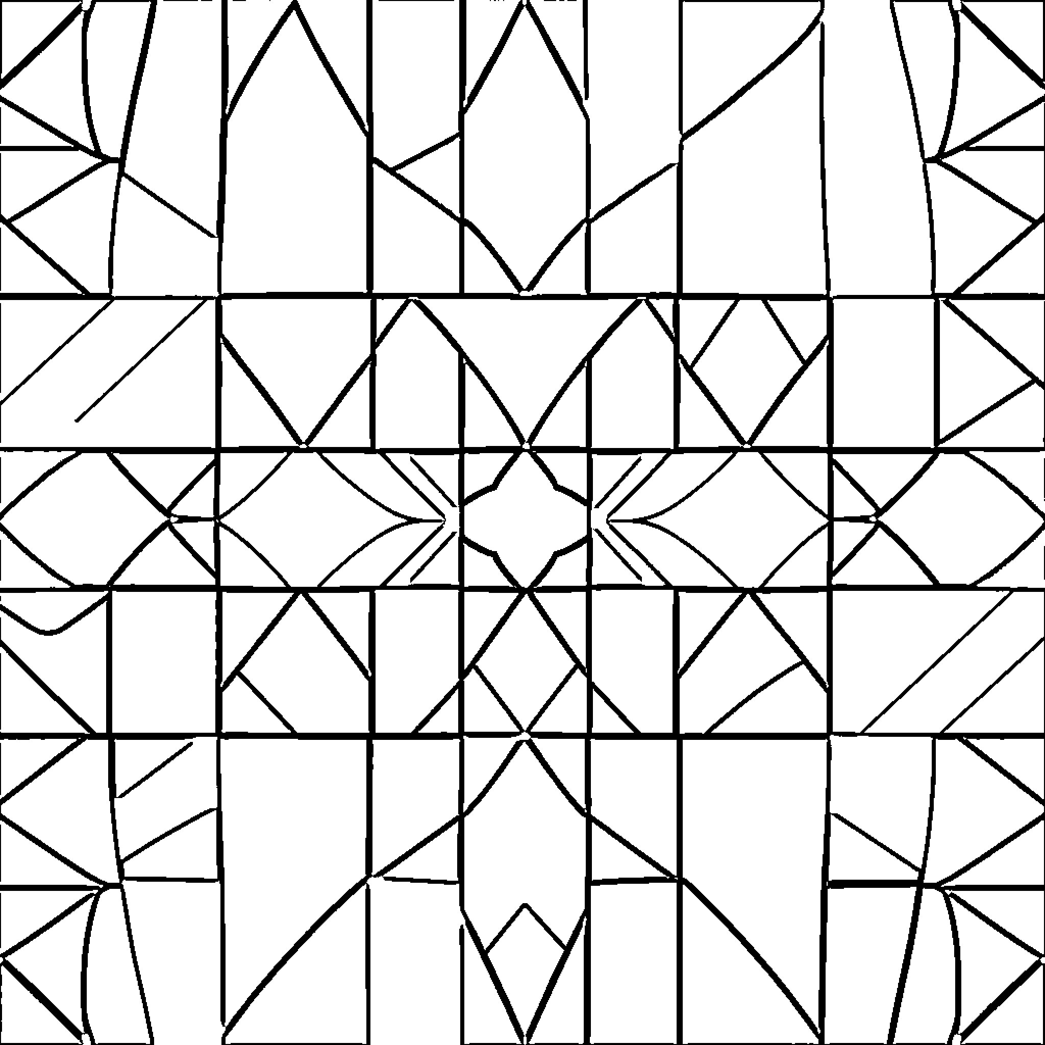 Quilt Block with Geometric Patterns Coloring Page (free black-and-white line drawing printable PDF for all, from beginners to advanced learners, including children, teens, adults, and seniors)