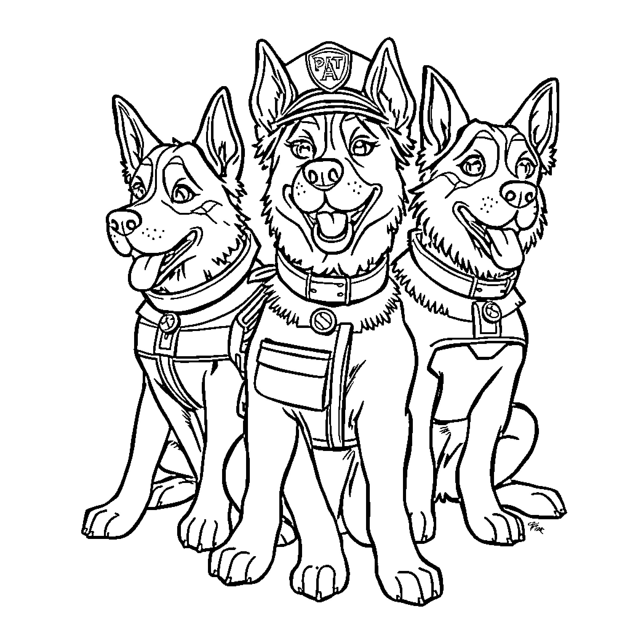 Paw Patrol pups excited for adventure Coloring Page (free black-and-white line drawing printable PDF for all, from beginners to advanced learners, including children, teens, adults, and seniors)