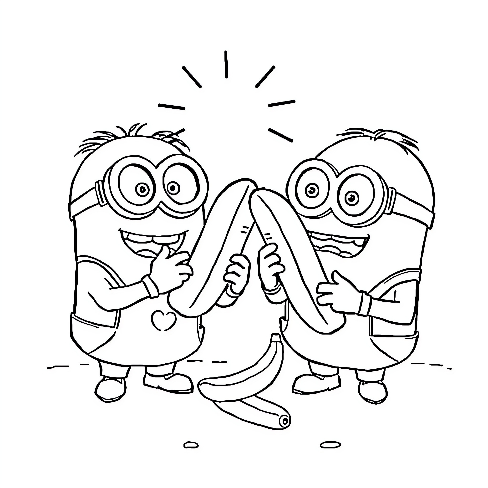 Minions having a friendly conversation Coloring Page (free black-and-white line drawing printable PDF for all, from beginners to advanced learners, including children, teens, adults, and seniors)