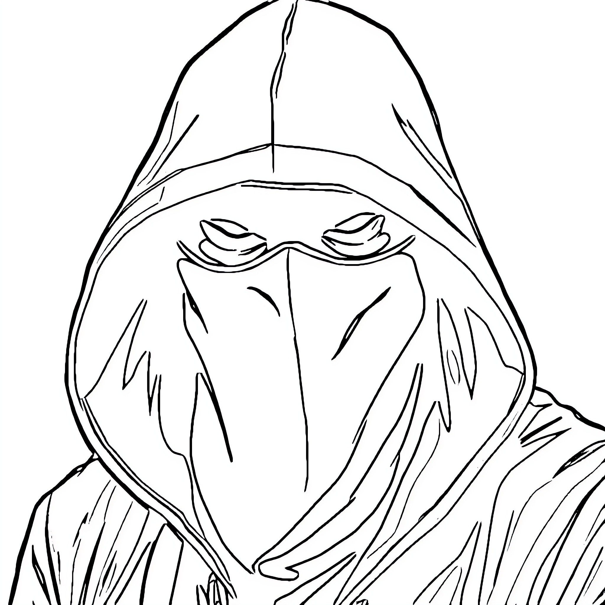 Hood figure shrouded in mystery Coloring Page (free black-and-white line drawing printable PDF for all, from beginners to advanced learners, including children, teens, adults, and seniors)