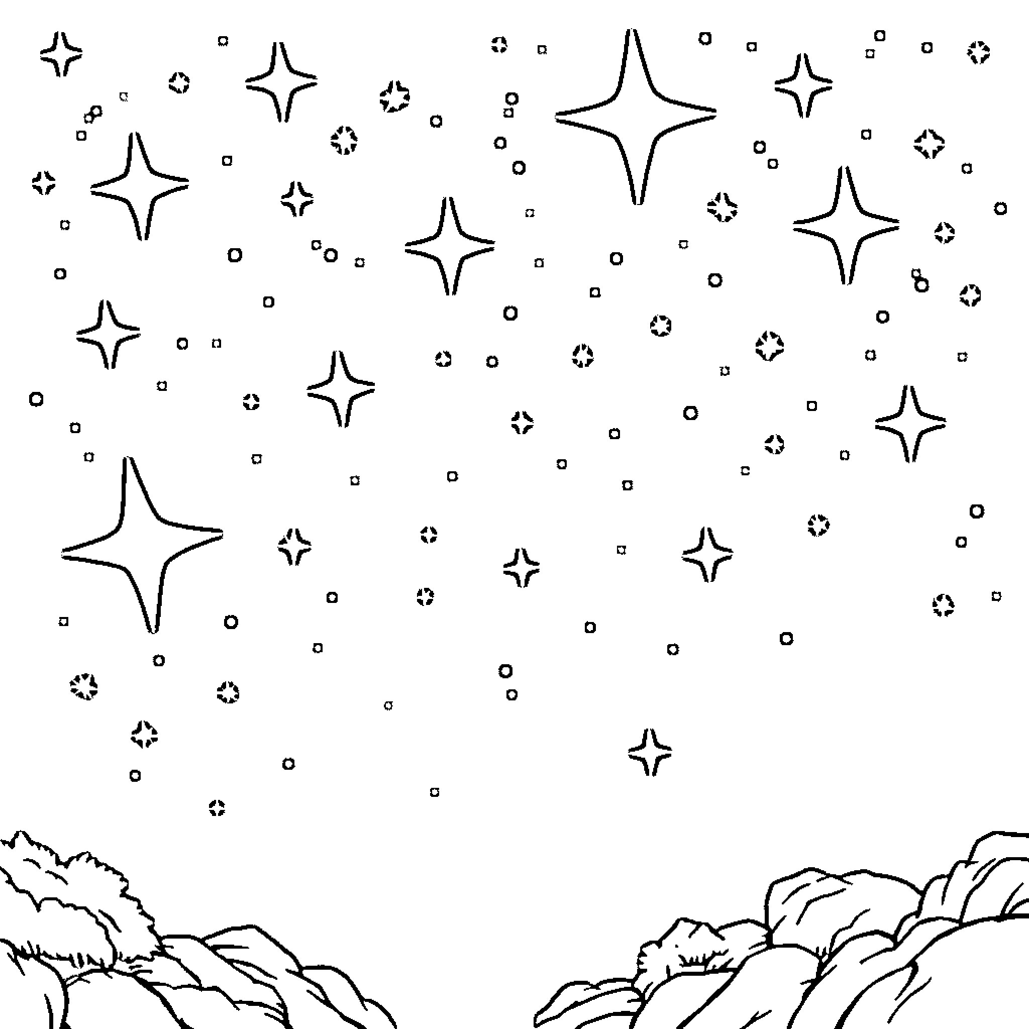 Stars shining brightly in the night sky Coloring Page (free black-and-white line drawing printable PDF for all, from beginners to advanced learners, including children, teens, adults, and seniors)