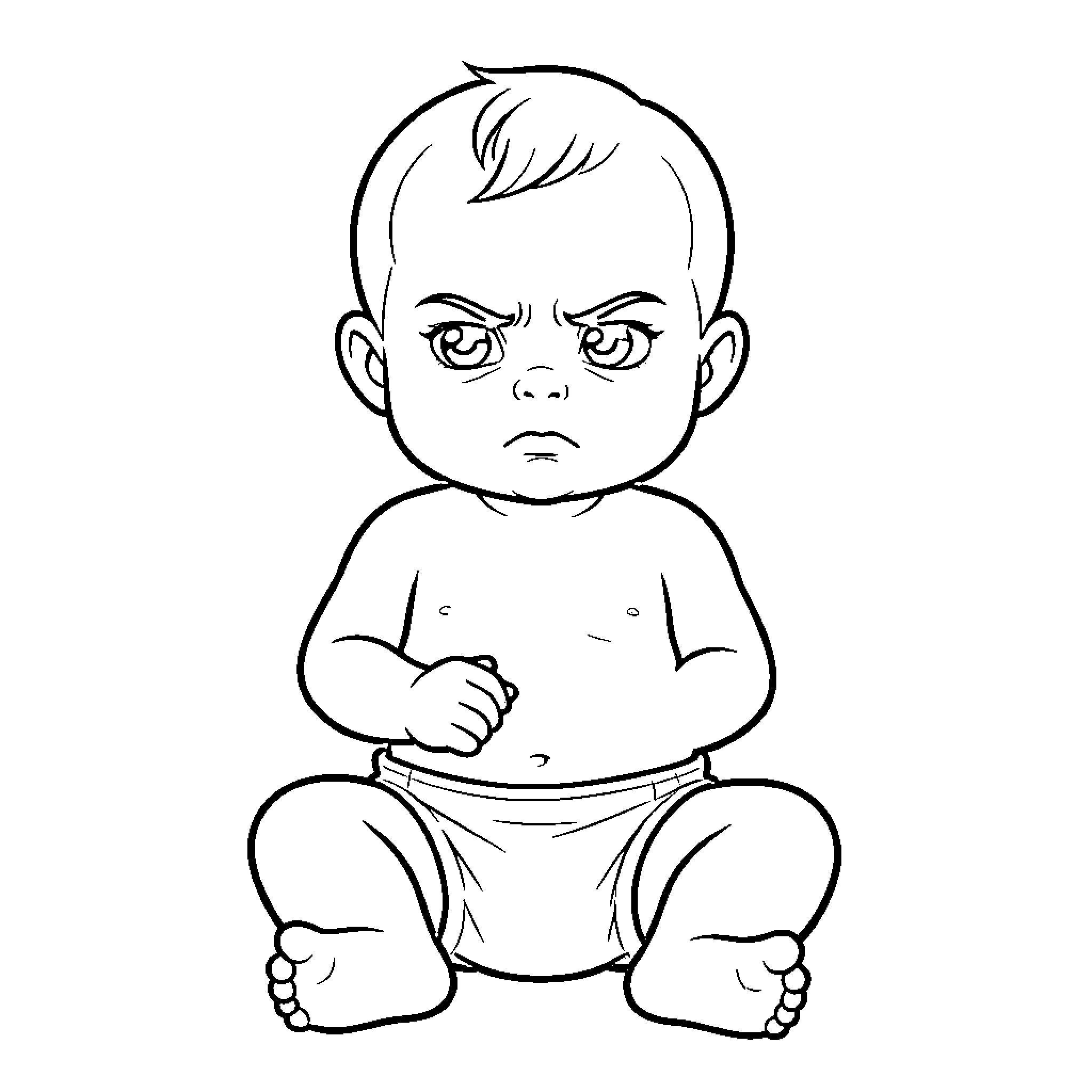 Bebe's Angry Expression and Casual Outfit Coloring Page (free black-and-white line drawing printable PDF for all, from beginners to advanced learners, including children, teens, adults, and seniors)