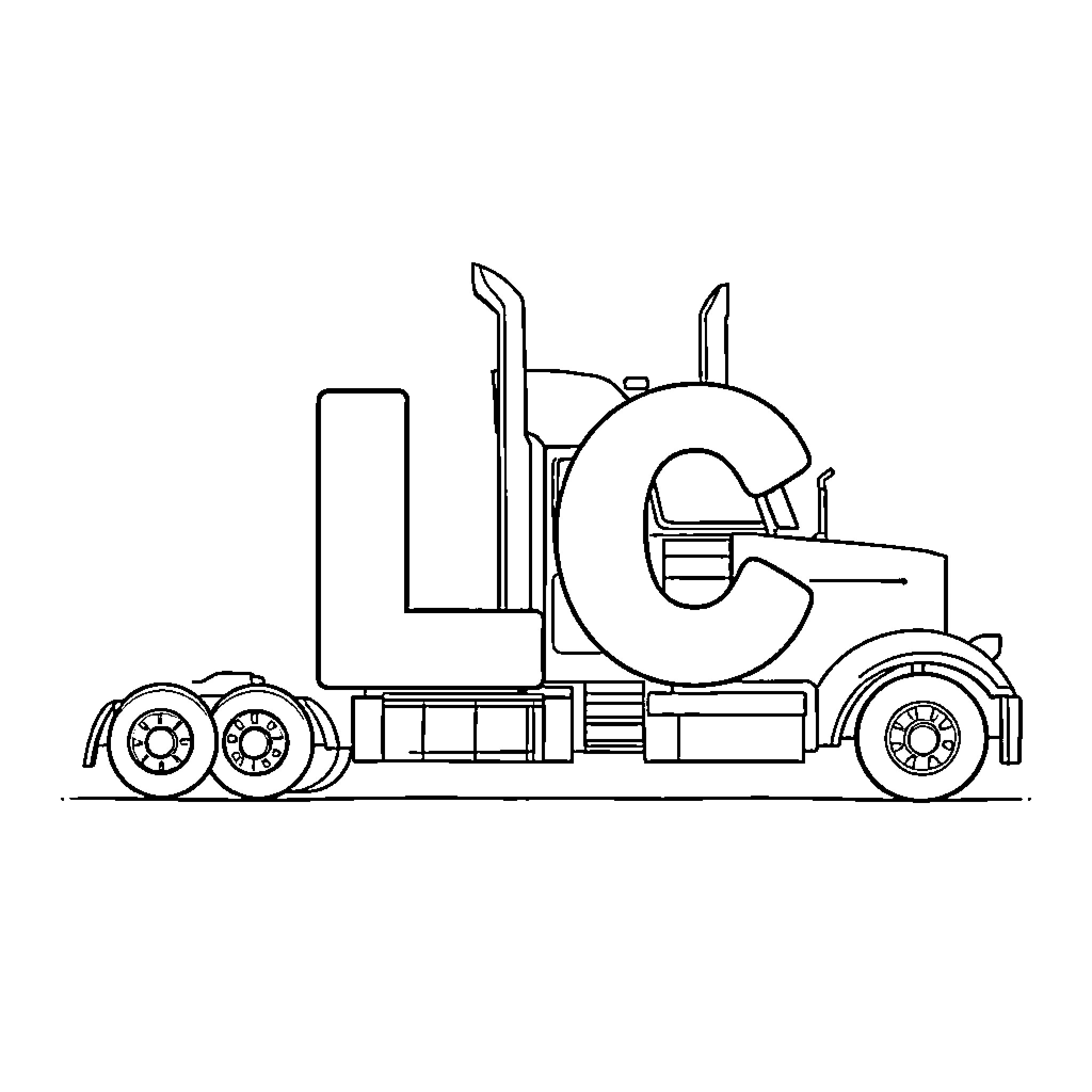Truck loaded with engineering equipment Coloring Page (free black-and-white line drawing printable PDF for all, from beginners to advanced learners, including children, teens, adults, and seniors)