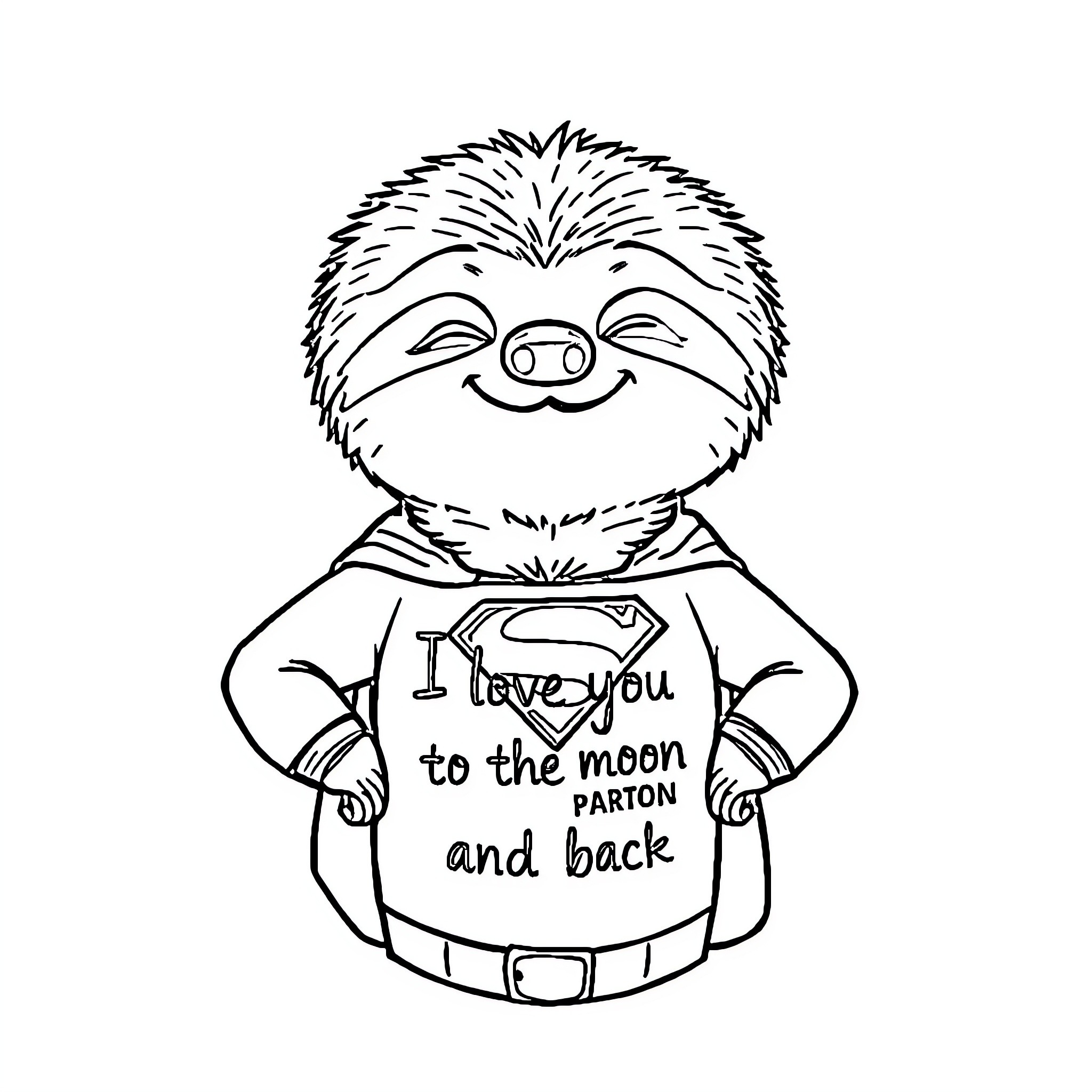 Sloth expressing love and affection Coloring Page (free black-and-white line drawing printable PDF for all, from beginners to advanced learners, including children, teens, adults, and seniors)