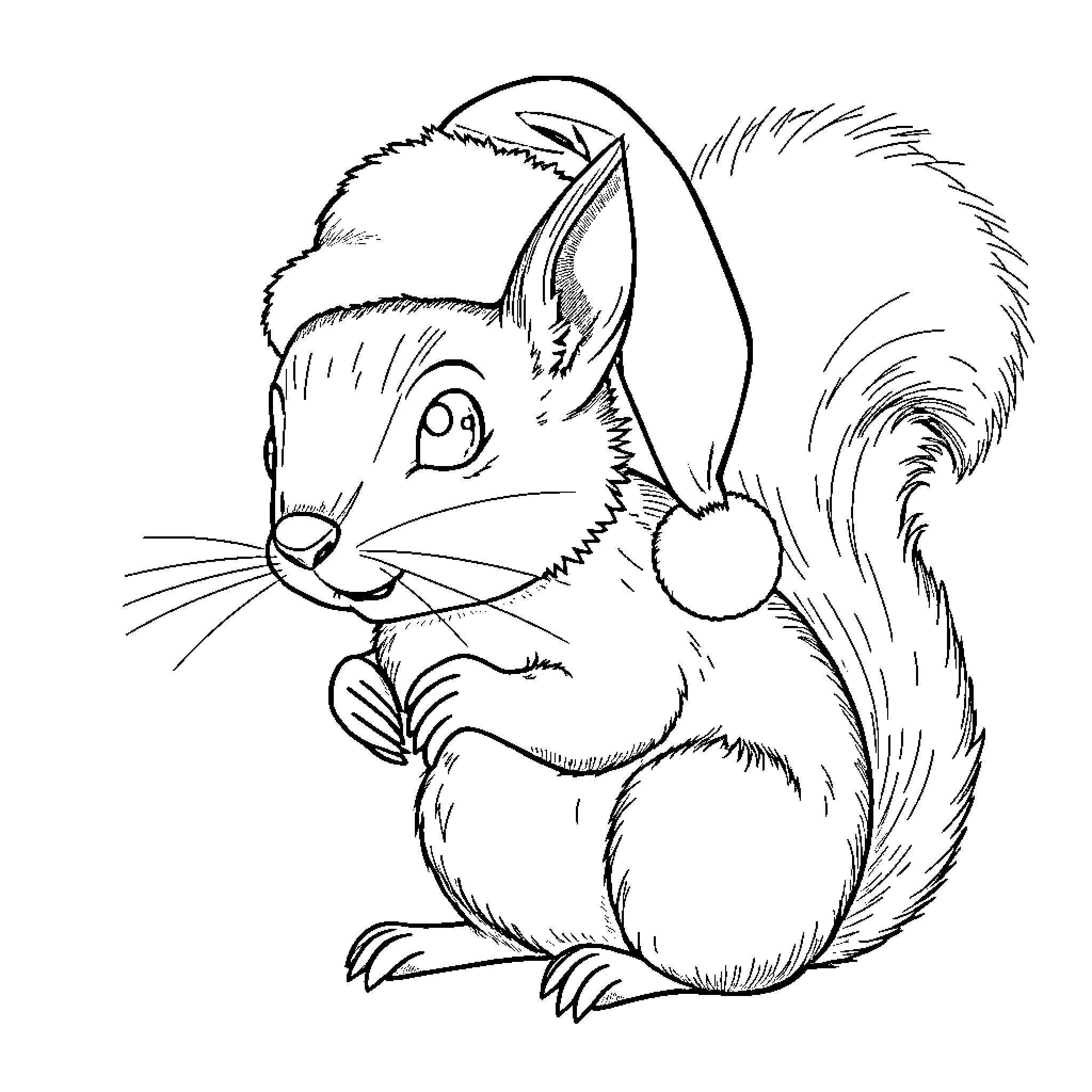 Squirrel enjoying a tasty nut Coloring Page (free black-and-white line drawing printable PDF for all, from beginners to advanced learners, including children, teens, adults, and seniors)