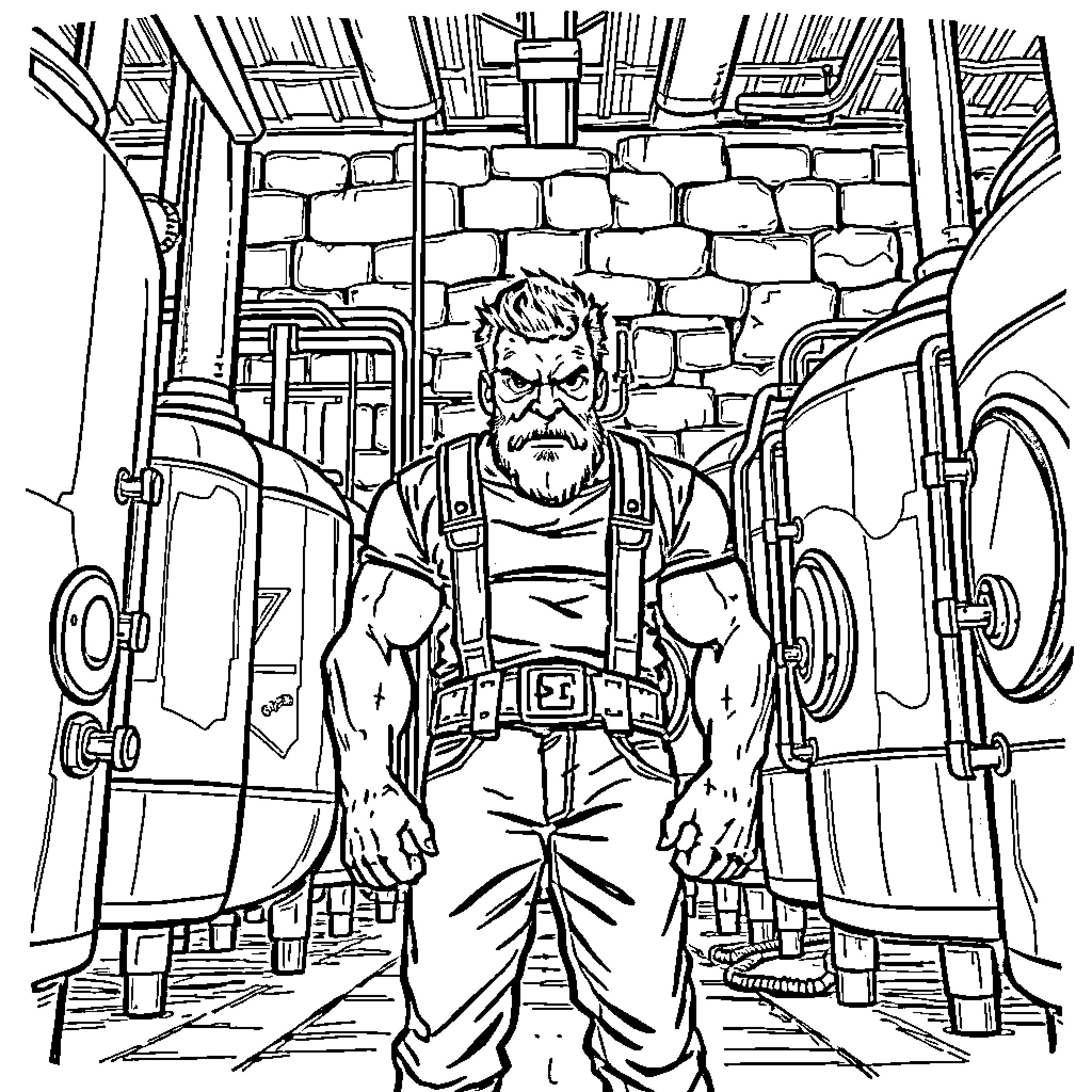 Brewery Worker's Rugged Appearance in the Workplace Coloring Page (free black-and-white line drawing printable PDF for all, from beginners to advanced learners, including children, teens, adults, and seniors)
