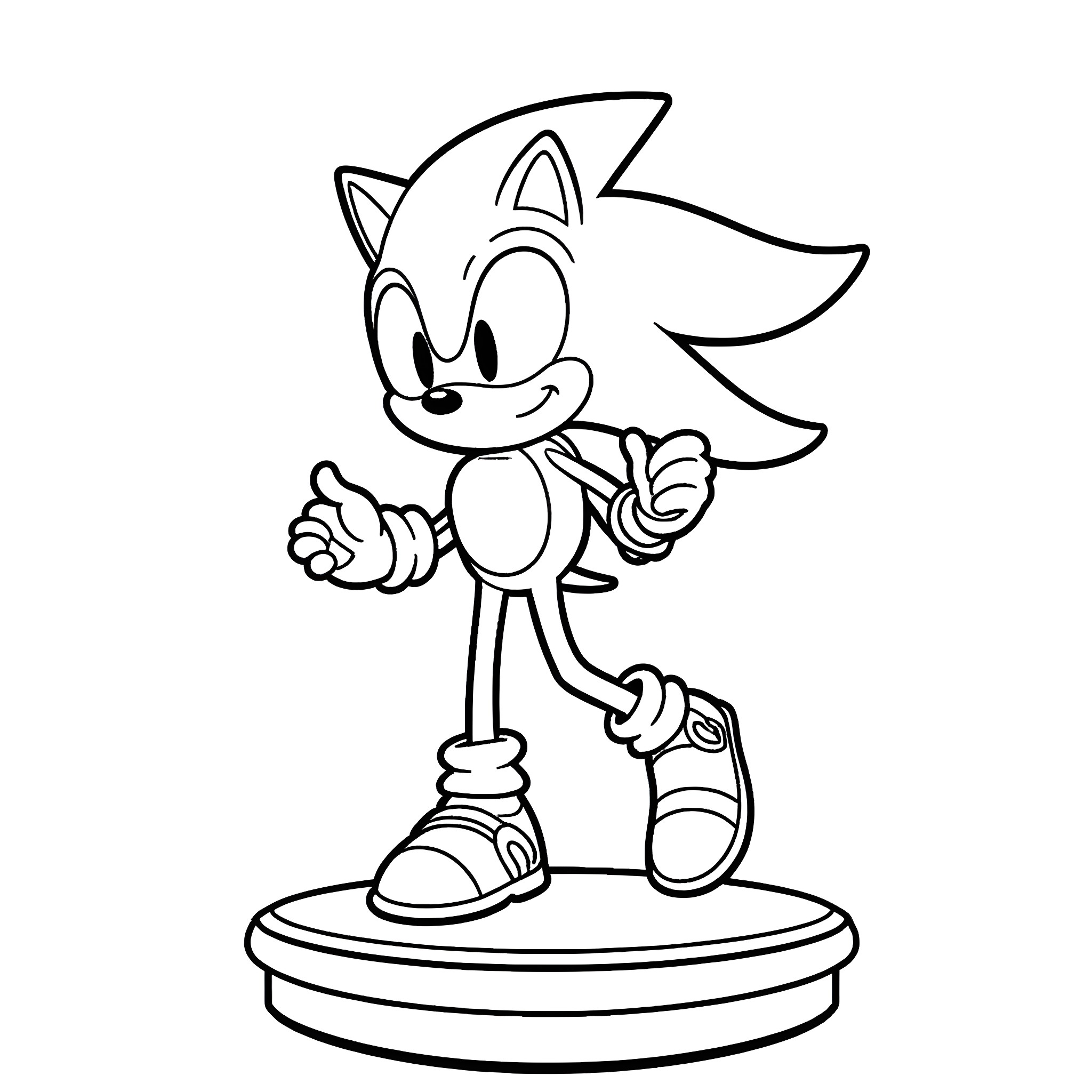 Sonic character in a playful pose Coloring Page (free black-and-white line drawing printable PDF for all, from beginners to advanced learners, including children, teens, adults, and seniors)