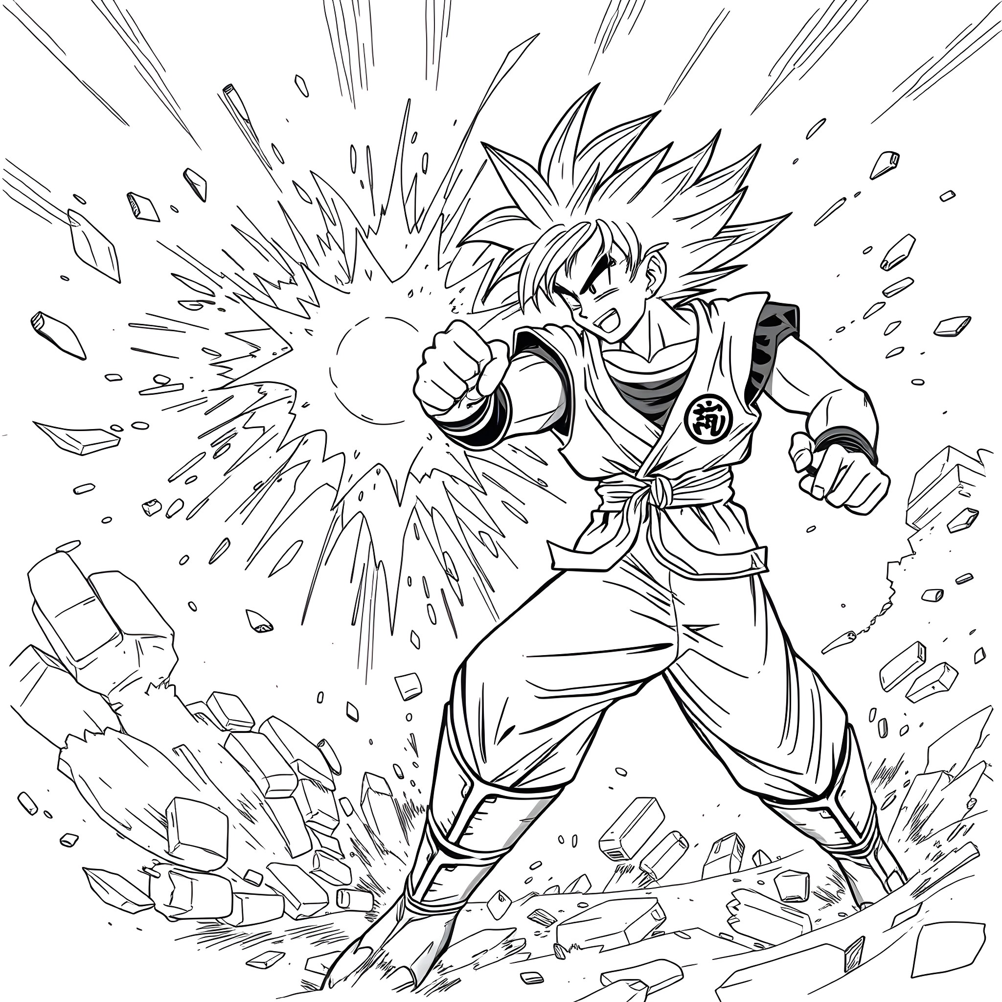 Jin Woo's Explosive Charge Coloring Page (free black-and-white line drawing printable PDF for all, from beginners to advanced learners, including children, teens, adults, and seniors)