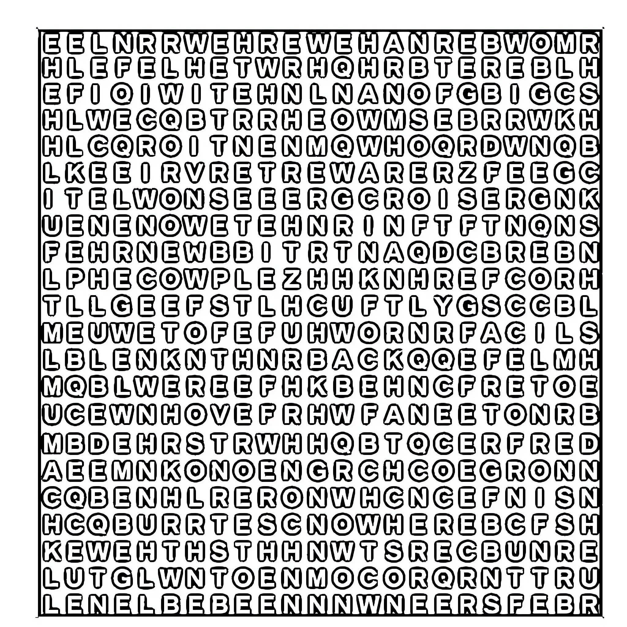 Word Search with Hidden Shapes and Symbols Coloring Page (free black-and-white line drawing printable PDF for all, from beginners to advanced learners, including children, teens, adults, and seniors)