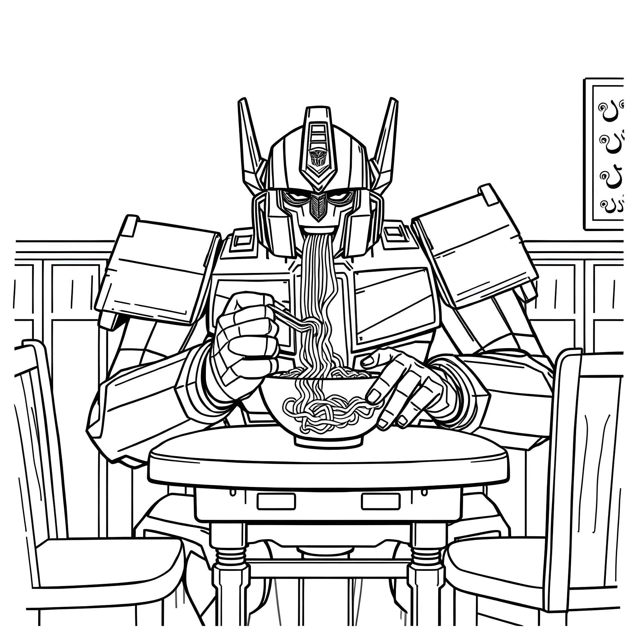 Optimus Prime in Action Pose Coloring Page (free black-and-white line drawing printable PDF for all, from beginners to advanced learners, including children, teens, adults, and seniors)