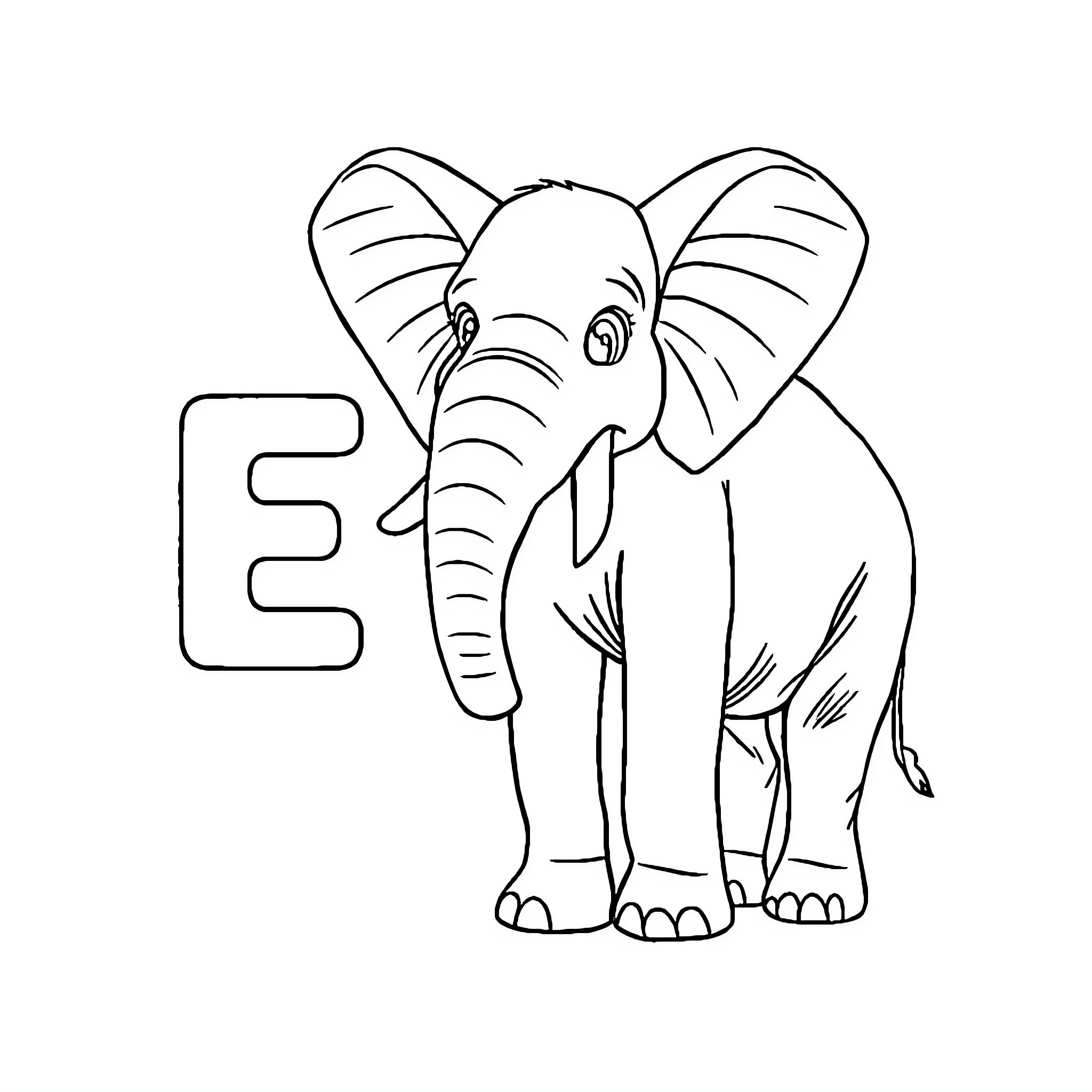 Elephant standing and smiling Coloring Page (free black-and-white line drawing printable PDF for all, from beginners to advanced learners, including children, teens, adults, and seniors)