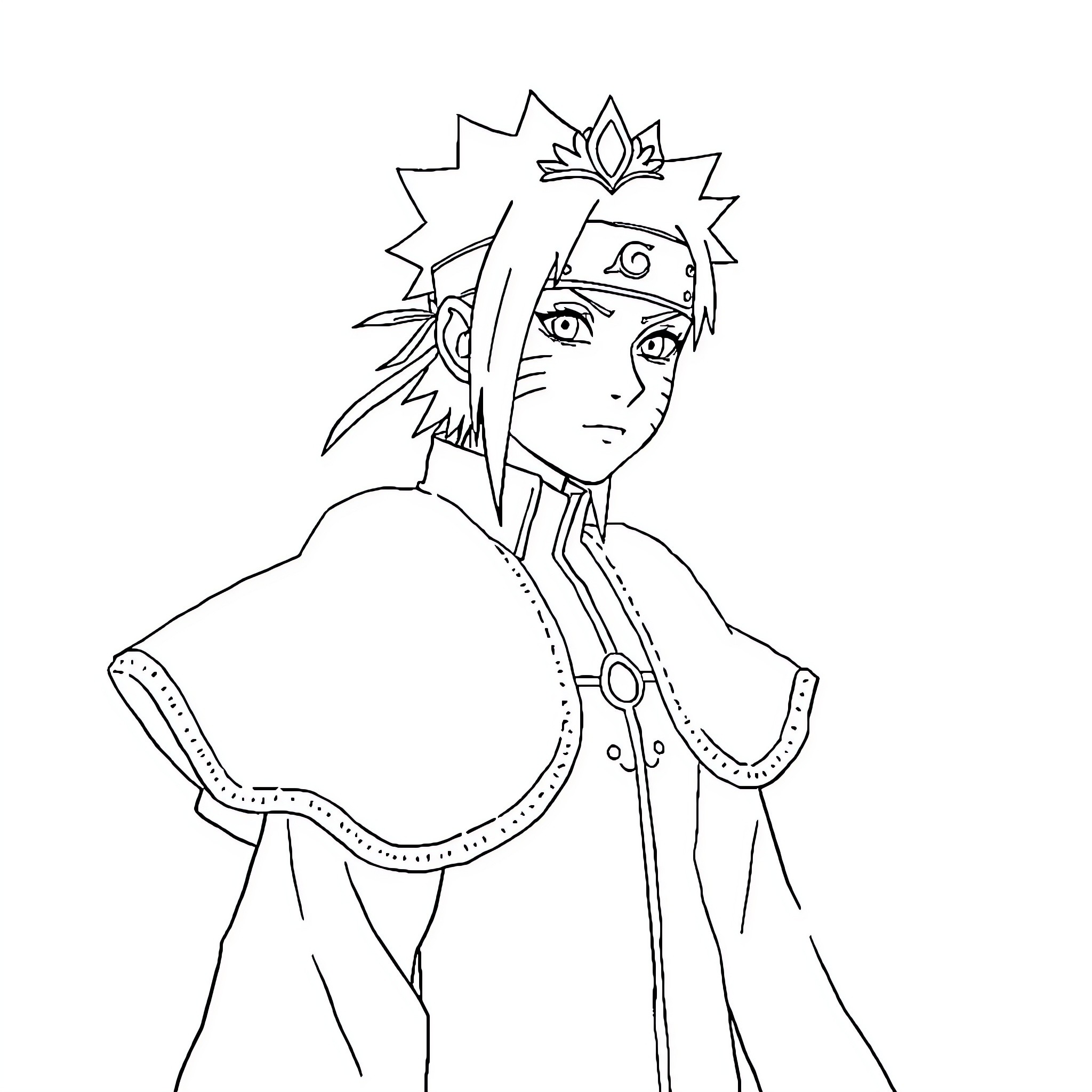 Naruto in Heroic Pose with Signature Headband Coloring Page (free black-and-white line drawing printable PDF for all, from beginners to advanced learners, including children, teens, adults, and seniors)