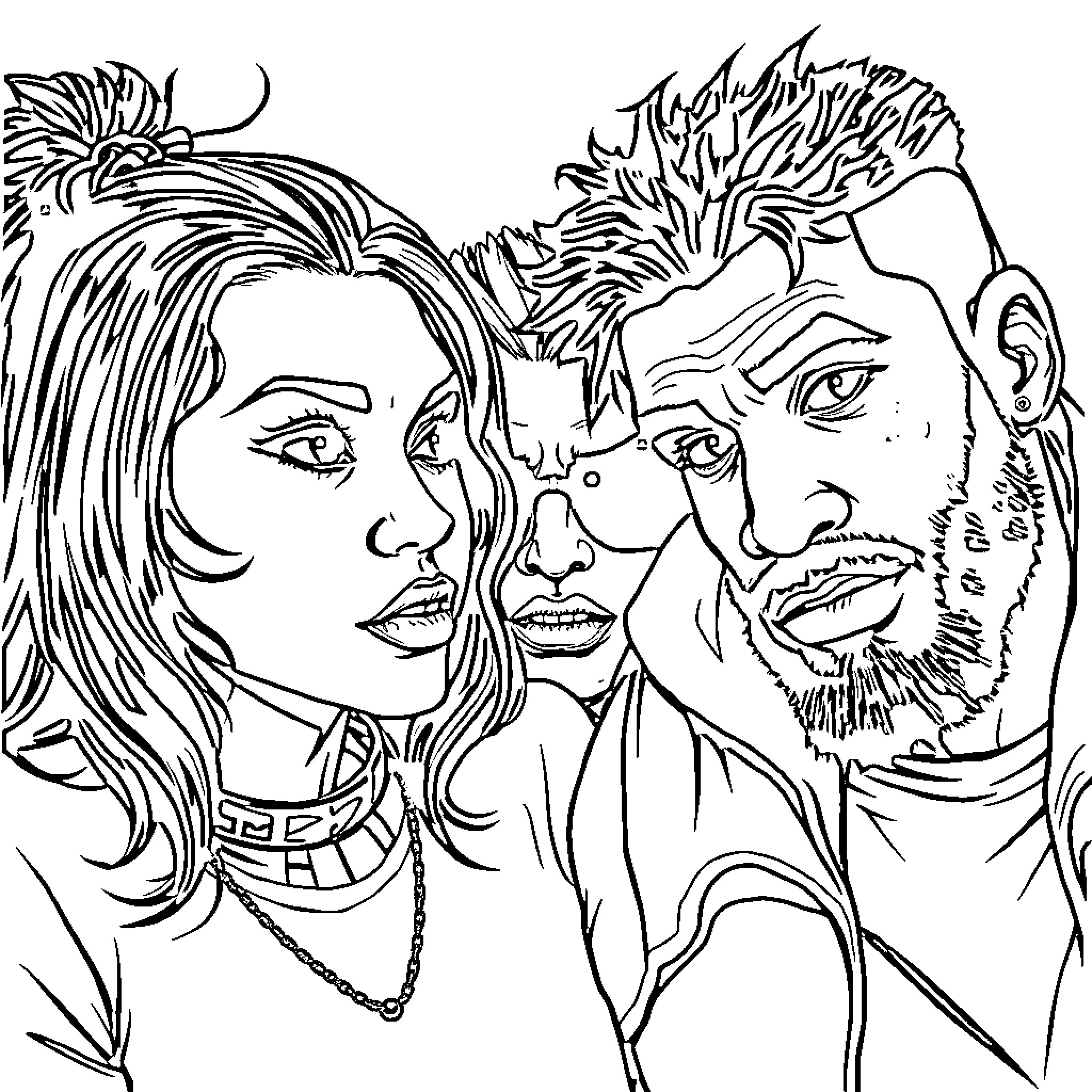 Comic Book Intense Expressions of Couple Coloring Page (free black-and-white line drawing printable PDF for all, from beginners to advanced learners, including children, teens, adults, and seniors)