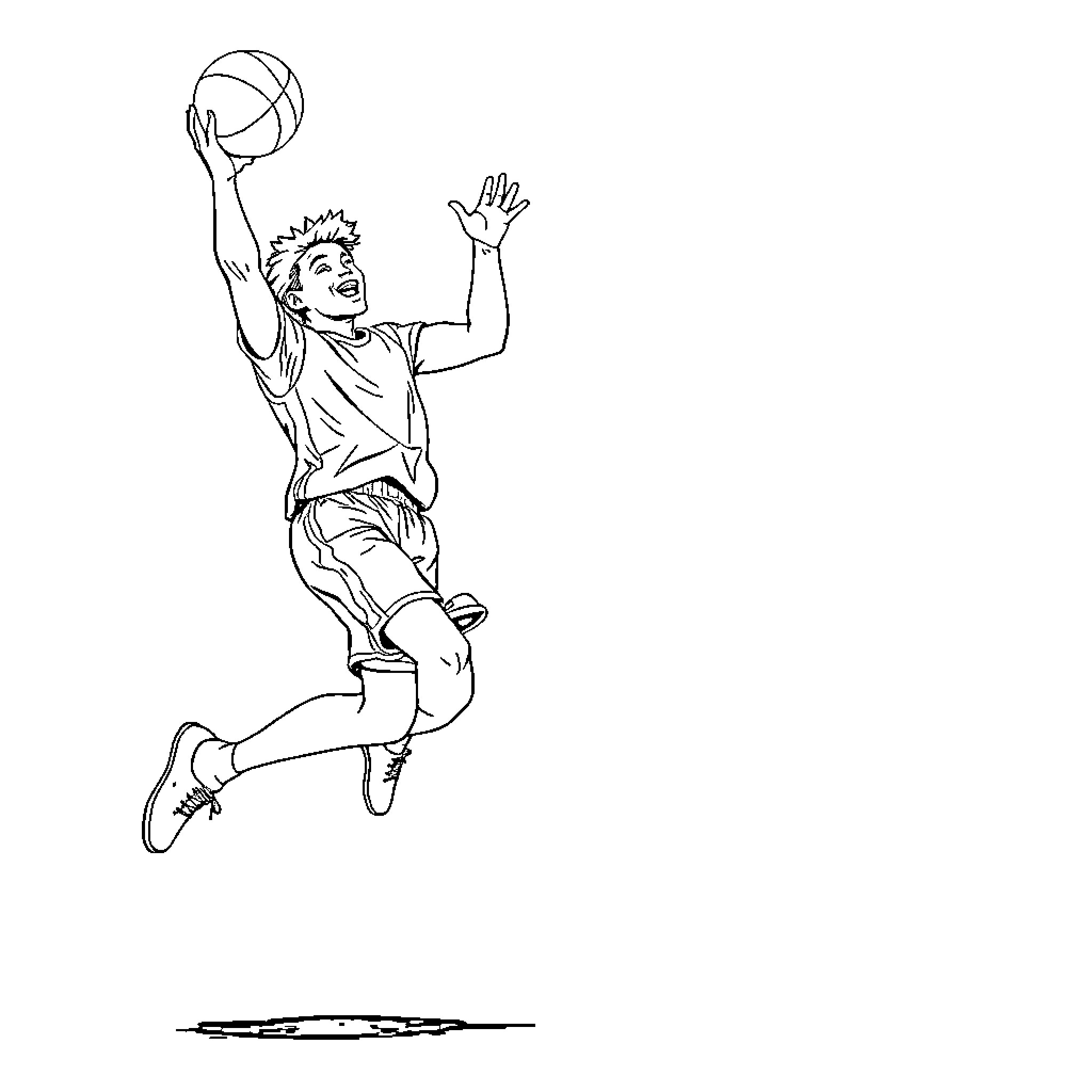 Handball Player in Mid-Air Shot Coloring Page (free black-and-white line drawing printable PDF for all, from beginners to advanced learners, including children, teens, adults, and seniors)