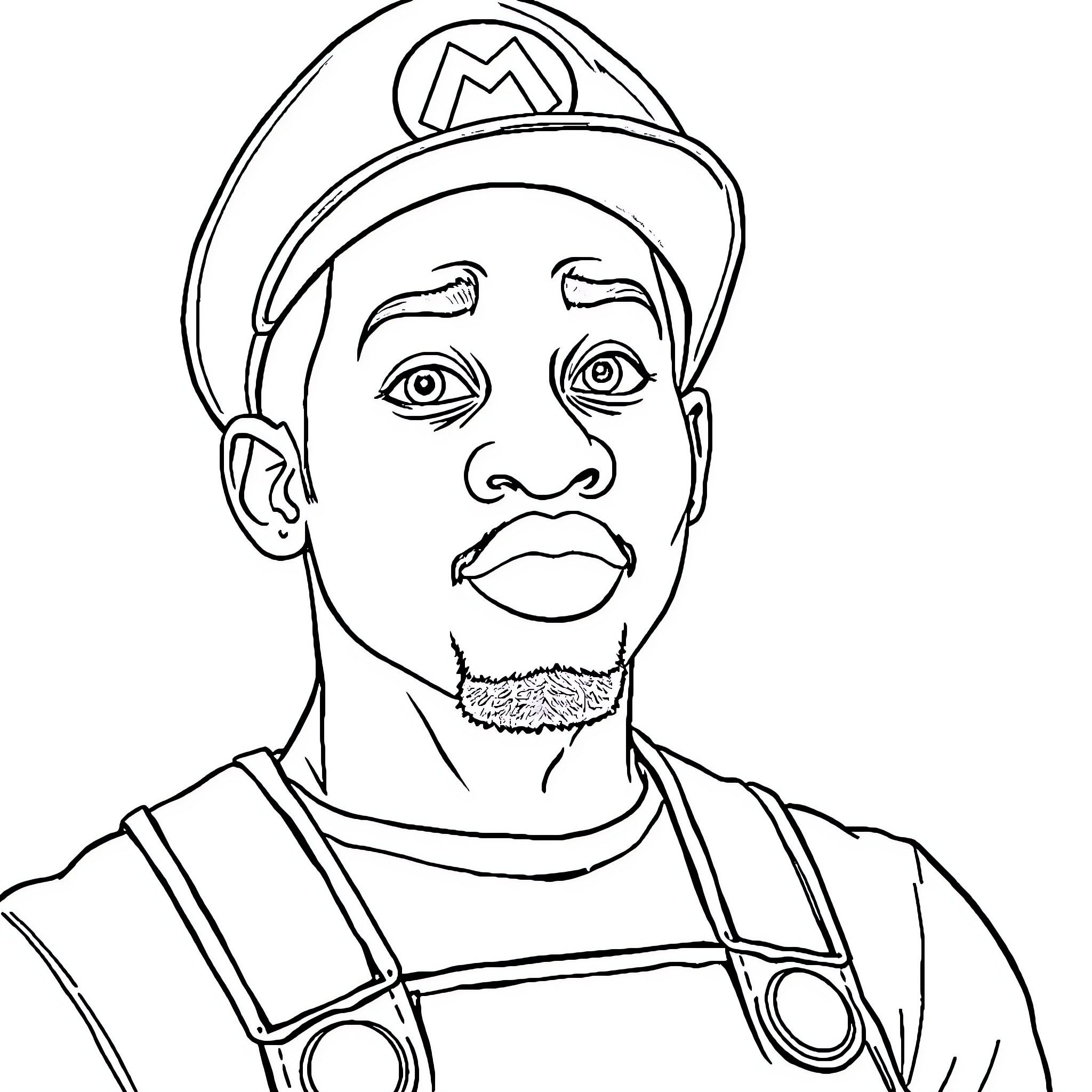 Mbappe in focused expression with video game character outfit Coloring Page (free black-and-white line drawing printable PDF for all, from beginners to advanced learners, including children, teens, adults, and seniors)