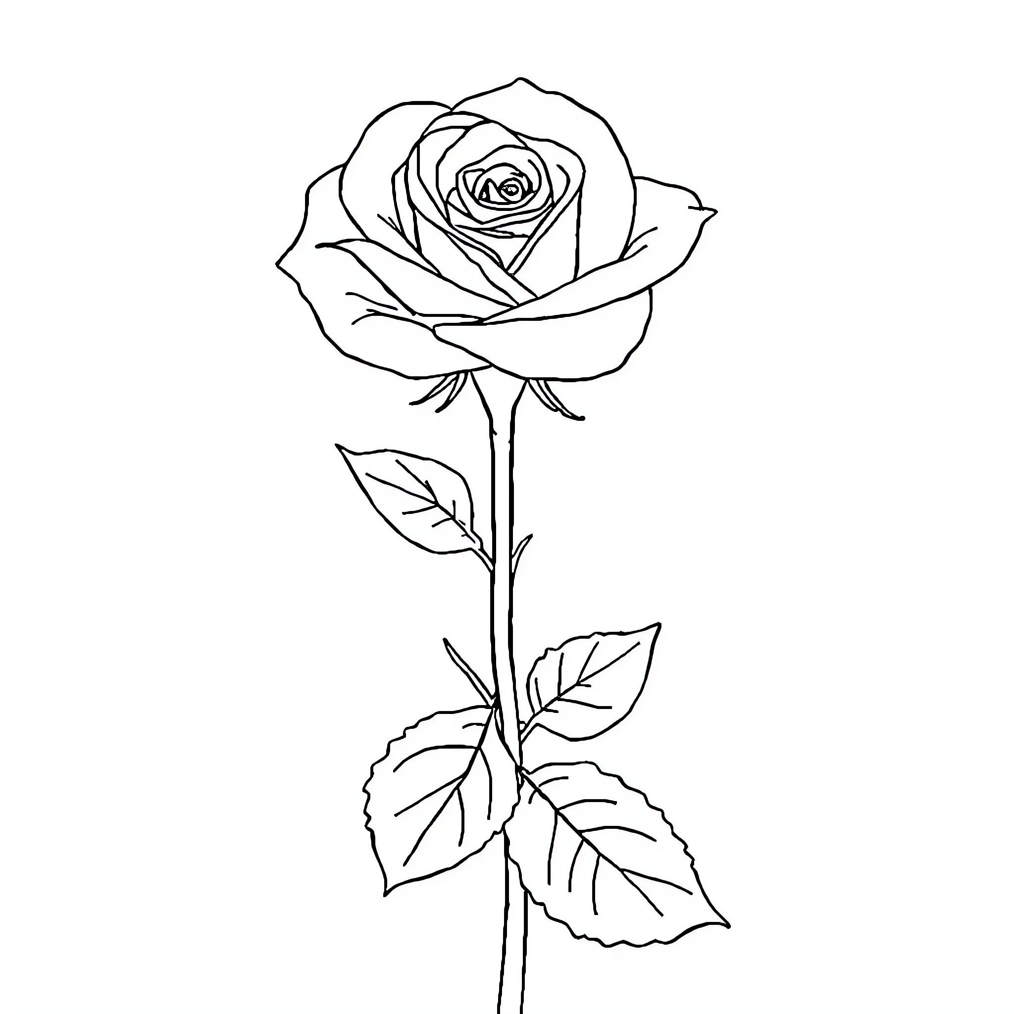 Rose in Elegant Bloom Coloring Page (free black-and-white line drawing printable PDF for all, from beginners to advanced learners, including children, teens, adults, and seniors)
