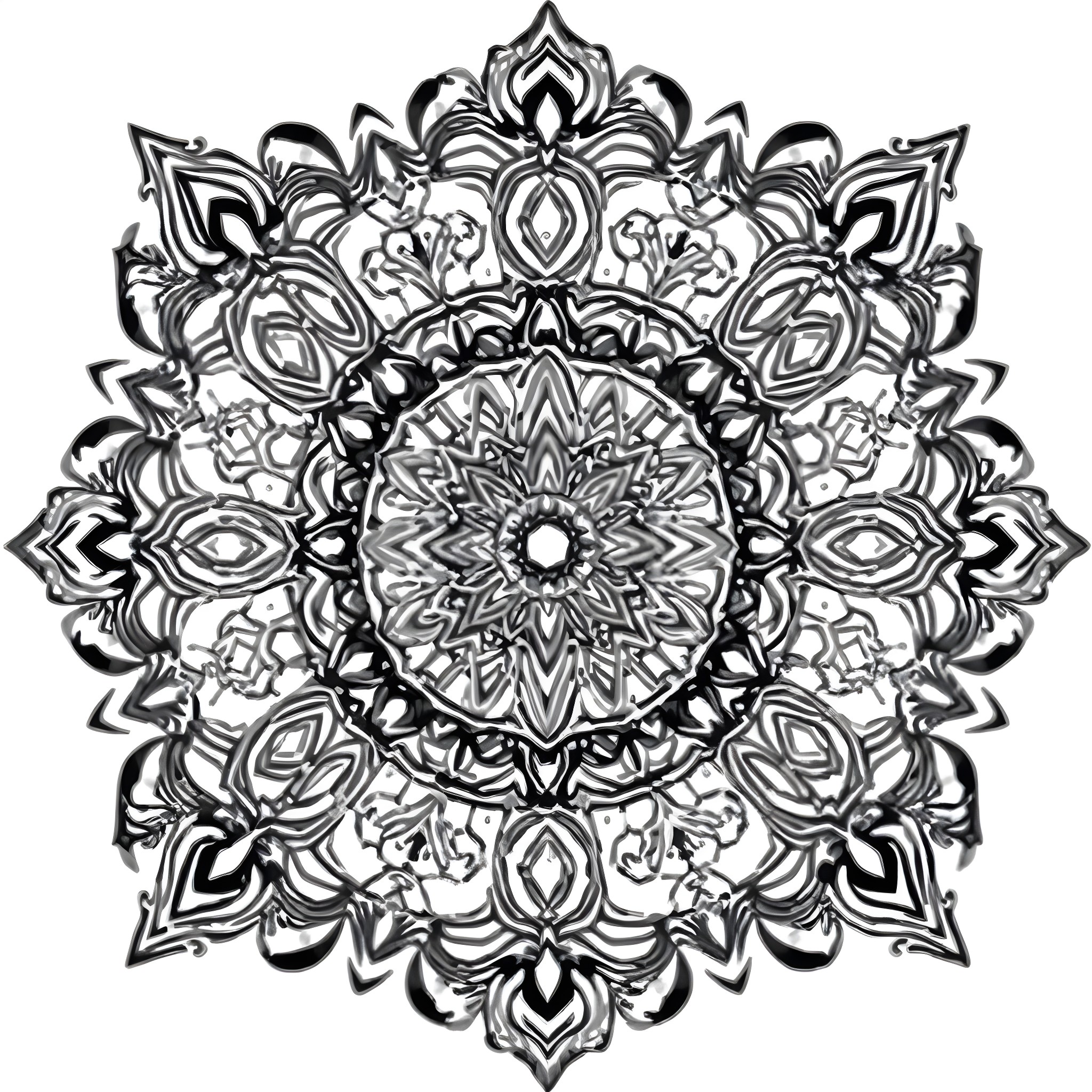 Mandala with intricate geometric patterns and floral elements Coloring Page (free black-and-white line drawing printable PDF for all, from beginners to advanced learners, including children, teens, adults, and seniors)