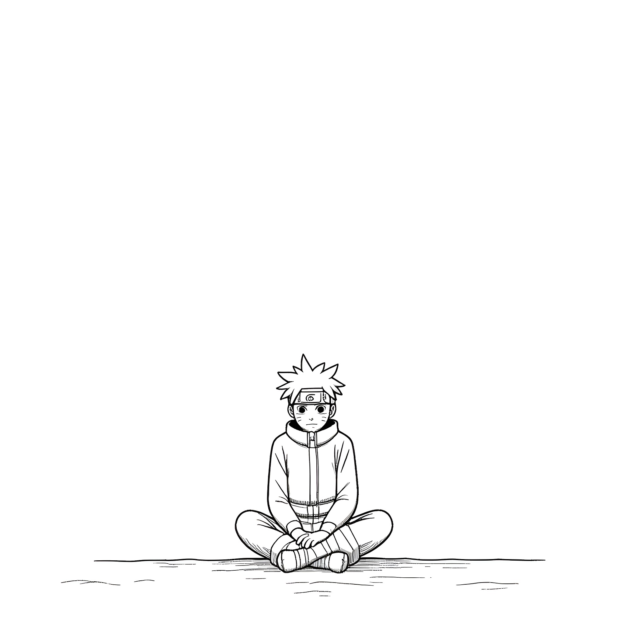 Naruto sitting in meditative pose Coloring Page (free black-and-white line drawing printable PDF for all, from beginners to advanced learners, including children, teens, adults, and seniors)