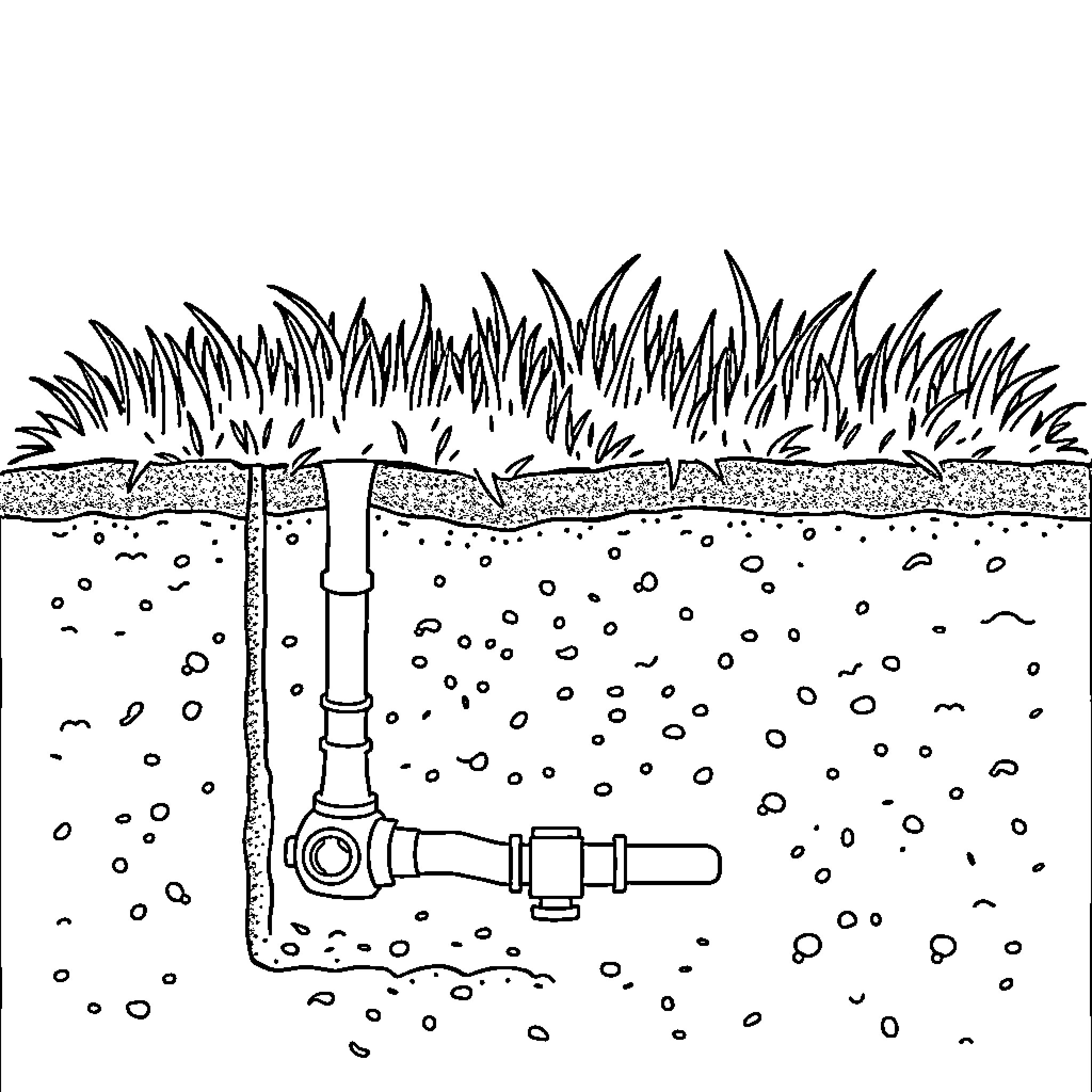 Sprinkler watering lush grass in the garden Coloring Page (free black-and-white line drawing printable PDF for all, from beginners to advanced learners, including children, teens, adults, and seniors)