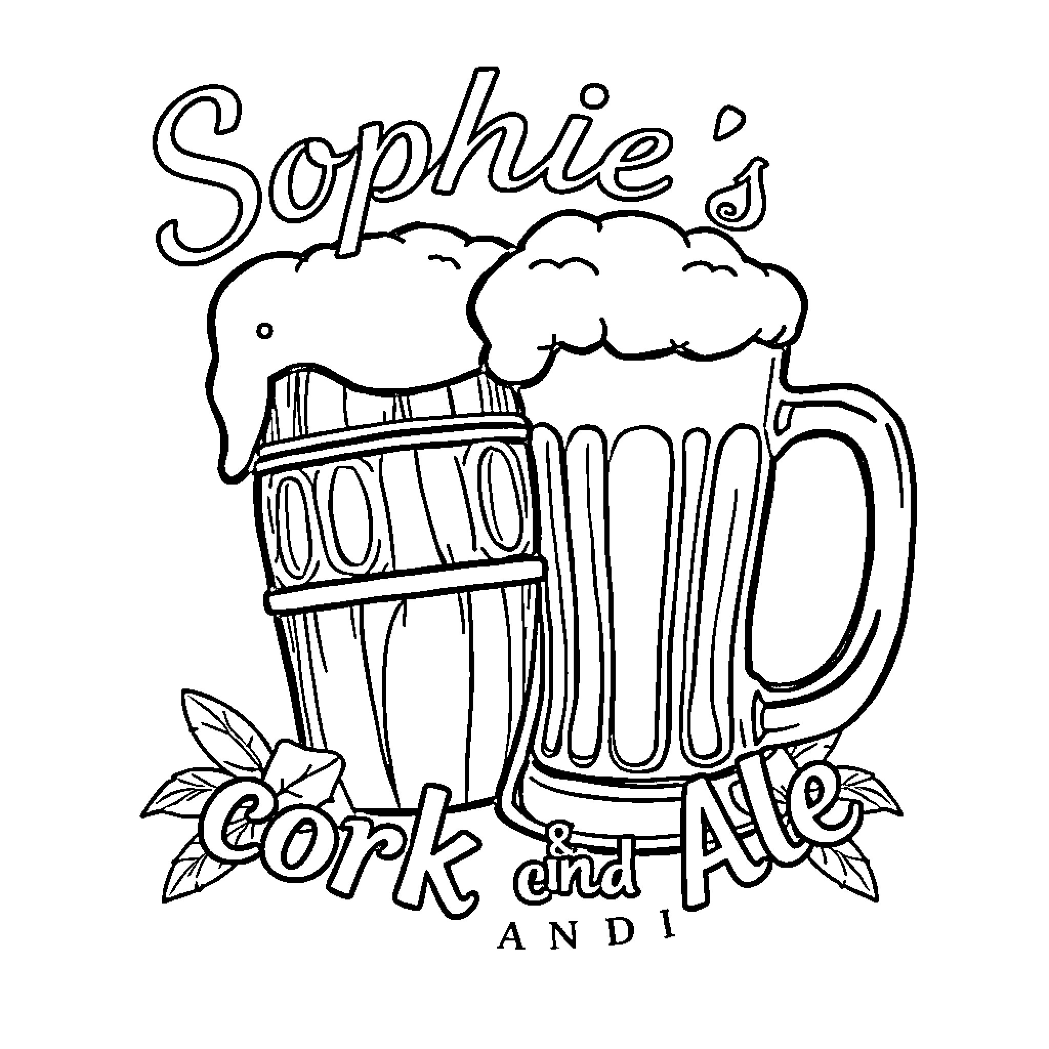 Sophie's Playful Pub Outing Coloring Page (free black-and-white line drawing printable PDF for all, from beginners to advanced learners, including children, teens, adults, and seniors)