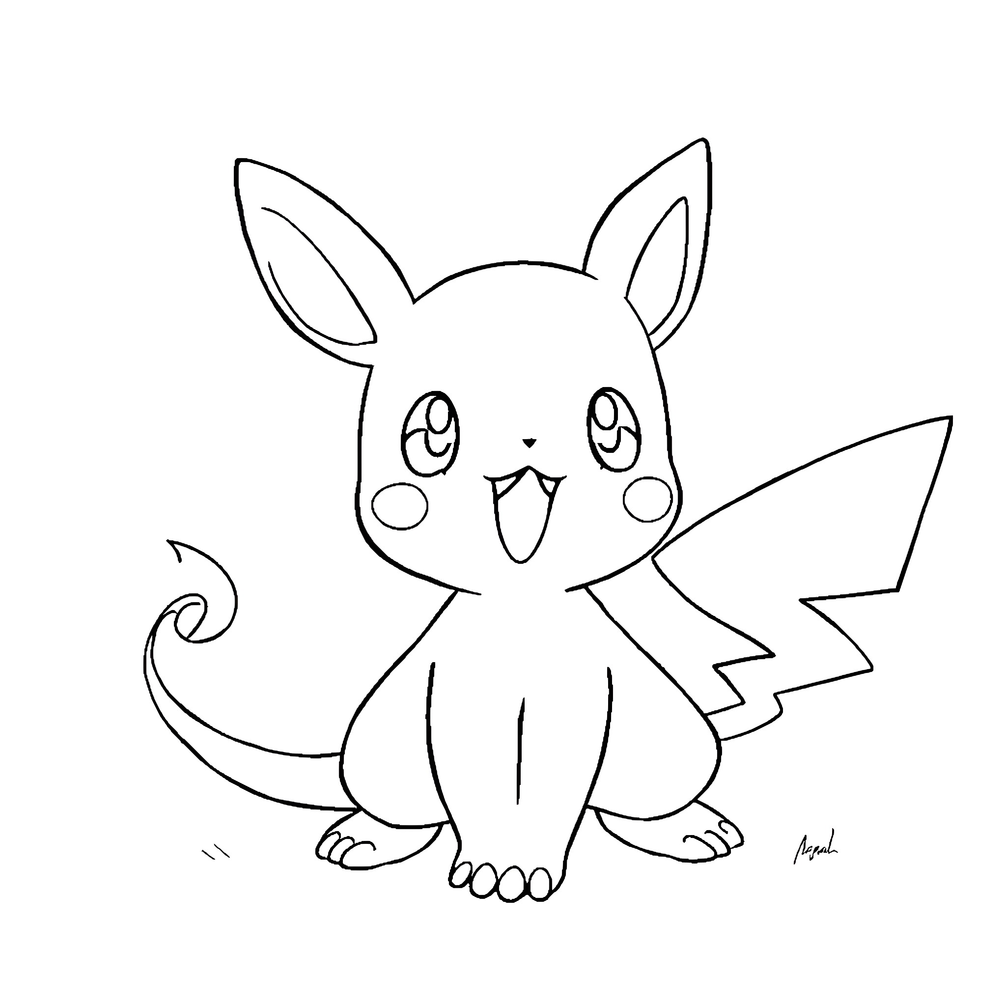 Starter Pokemon posing playfully Coloring Page (free black-and-white line drawing printable PDF for all, from beginners to advanced learners, including children, teens, adults, and seniors)