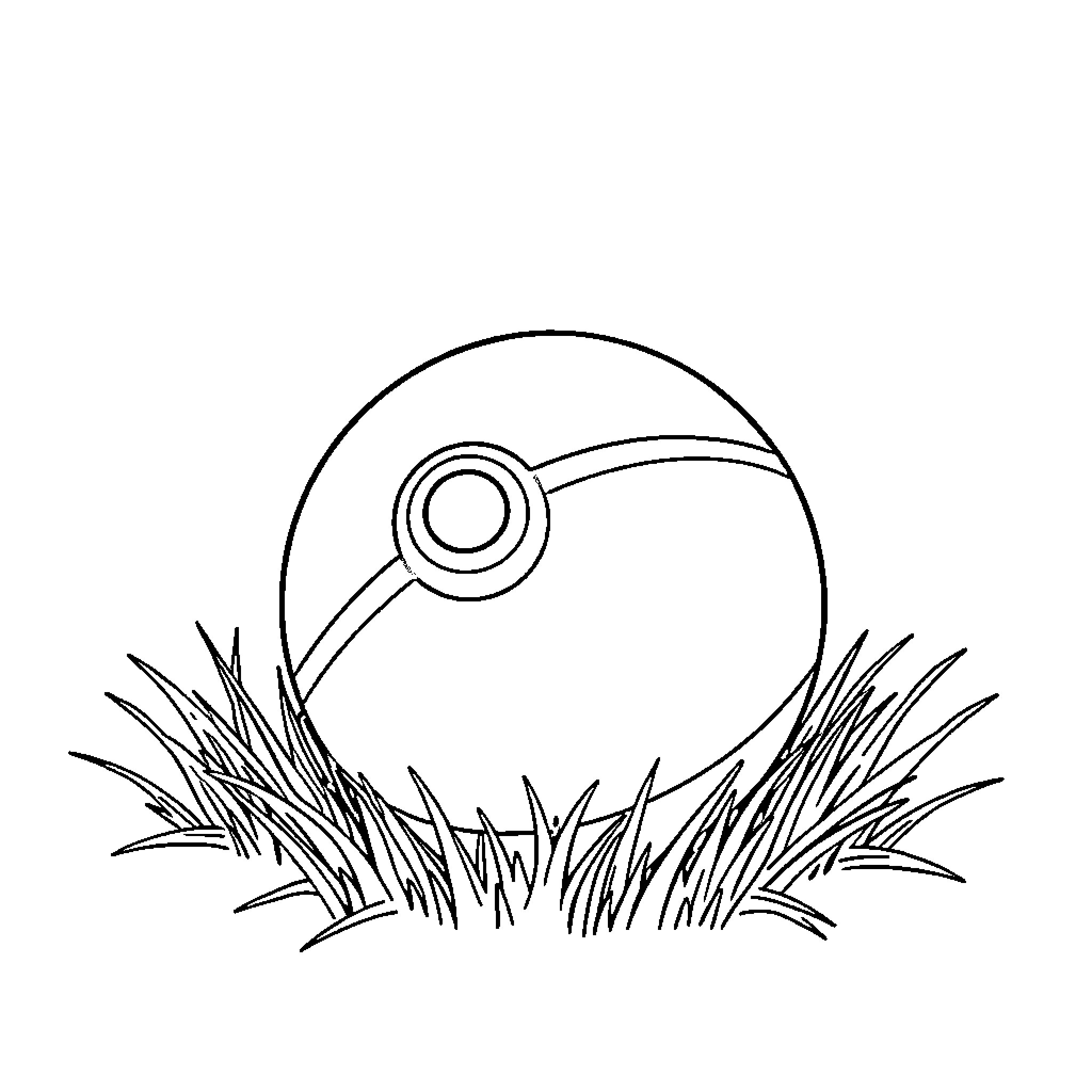 Pokeball resting in the grass Coloring Page (free black-and-white line drawing printable PDF for all, from beginners to advanced learners, including children, teens, adults, and seniors)