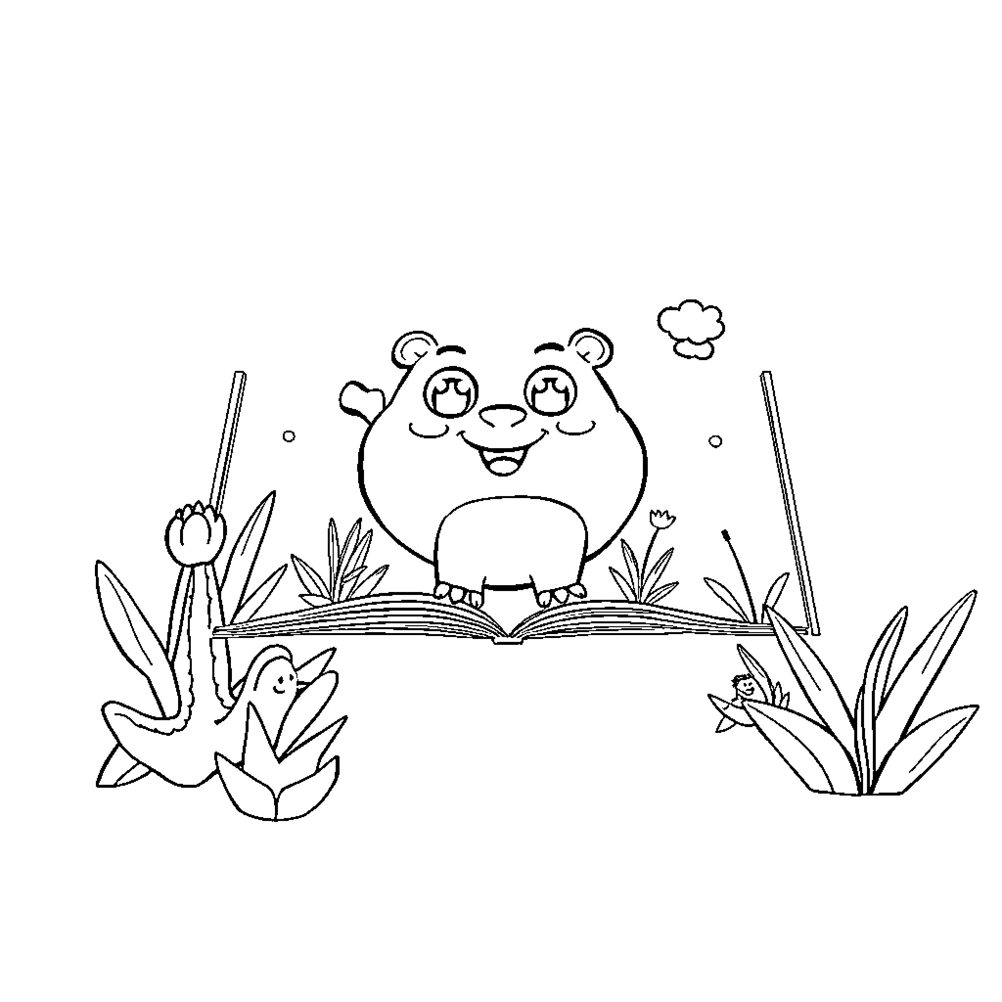 Book of cute animals in the forest Coloring Page (free black-and-white line drawing printable PDF for all, from beginners to advanced learners, including children, teens, adults, and seniors)