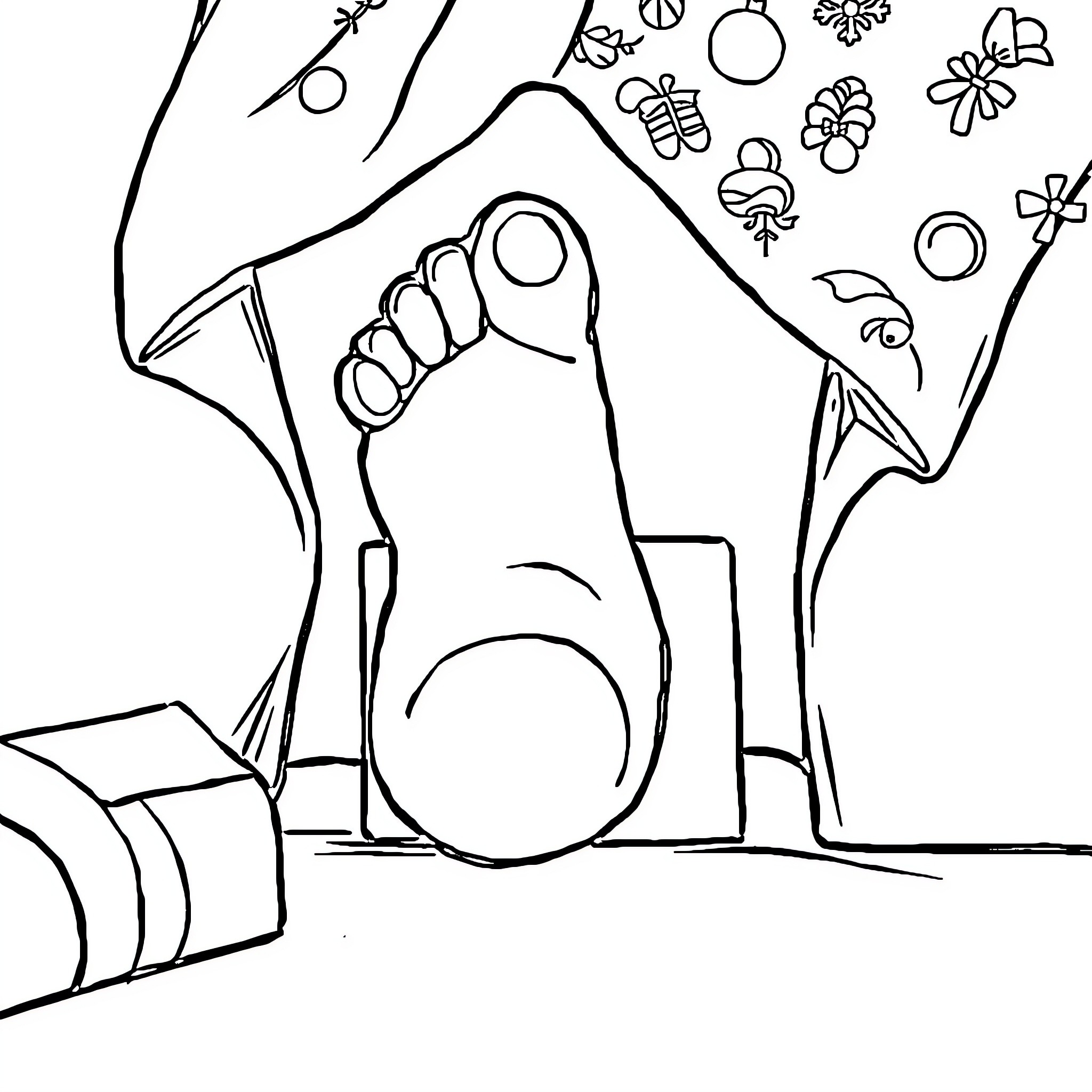 Foot kicking playfully with floral accents Coloring Page (free black-and-white line drawing printable PDF for all, from beginners to advanced learners, including children, teens, adults, and seniors)