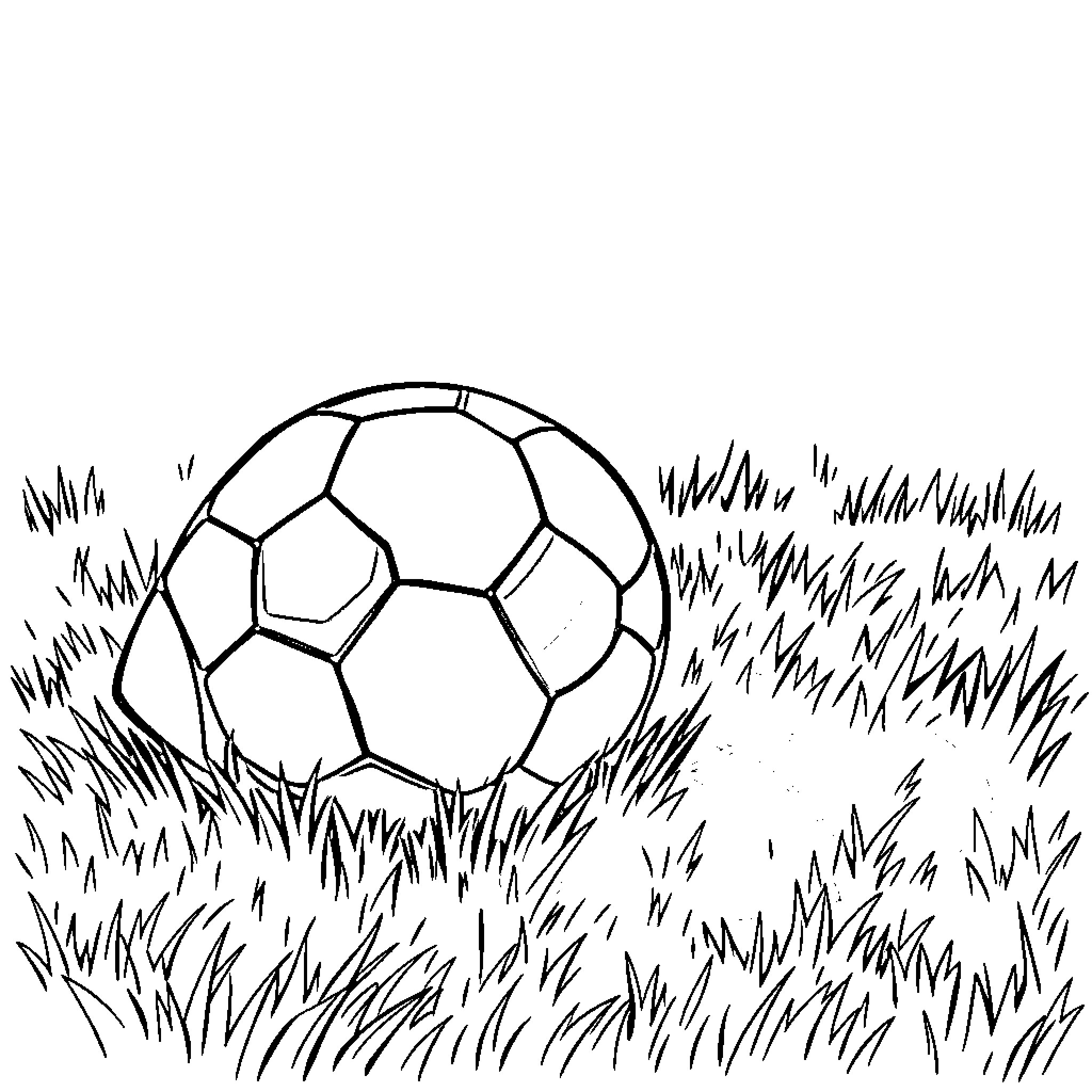 Football on the Grassy Field Coloring Page (free black-and-white line drawing printable PDF for all, from beginners to advanced learners, including children, teens, adults, and seniors)