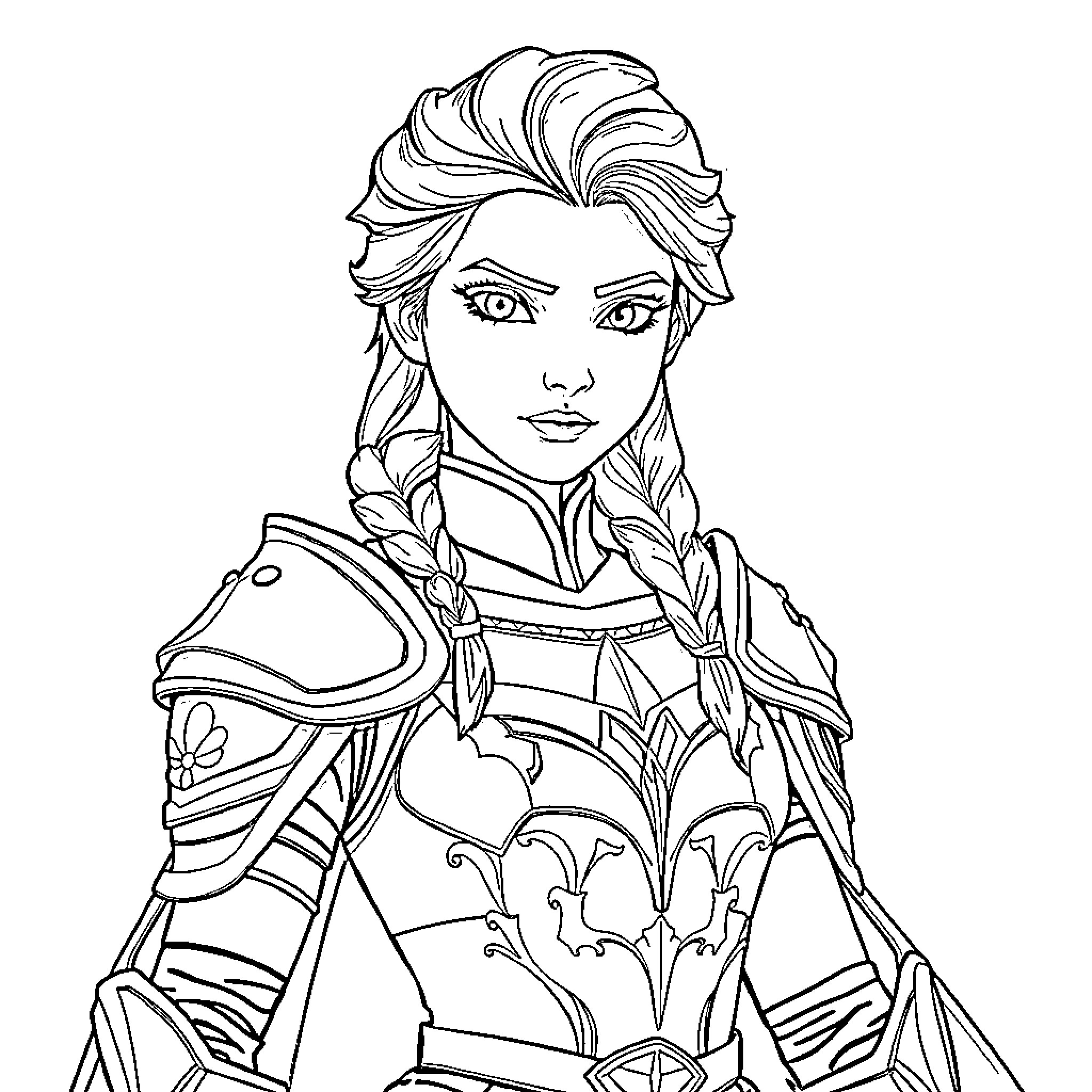 Elsa in her ceremonial winter attire Coloring Page (free black-and-white line drawing printable PDF for all, from beginners to advanced learners, including children, teens, adults, and seniors)