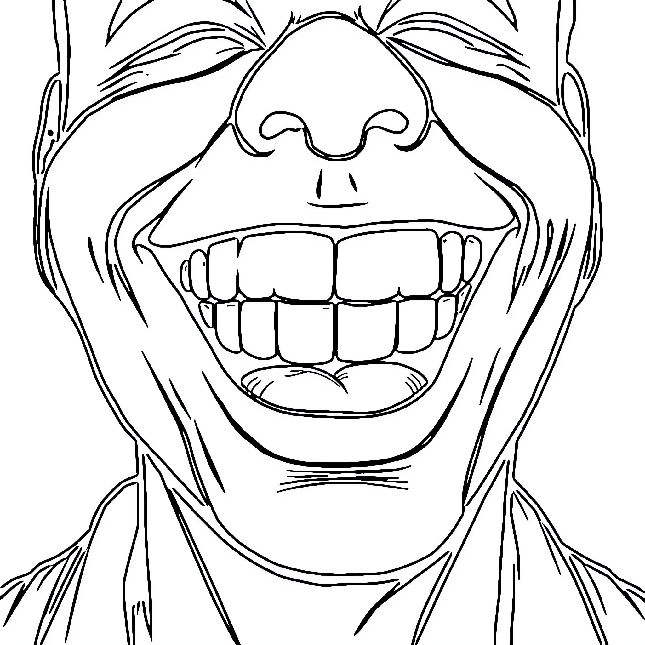 Toothless Troll's Grinning Visage Coloring Page (free black-and-white line drawing printable PDF for all, from beginners to advanced learners, including children, teens, adults, and seniors)