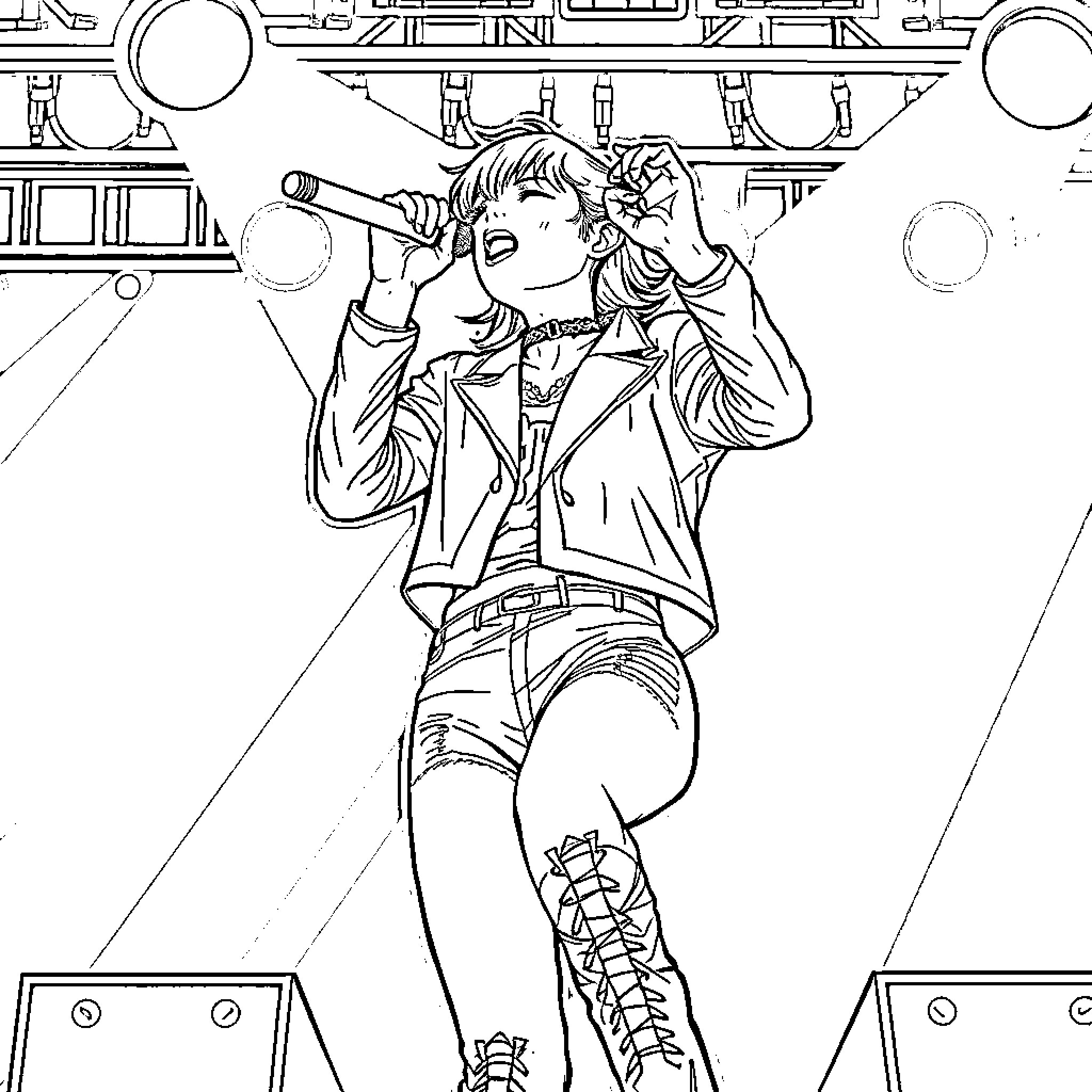 Rumi performing on stage with passion Coloring Page (free black-and-white line drawing printable PDF for all, from beginners to advanced learners, including children, teens, adults, and seniors)