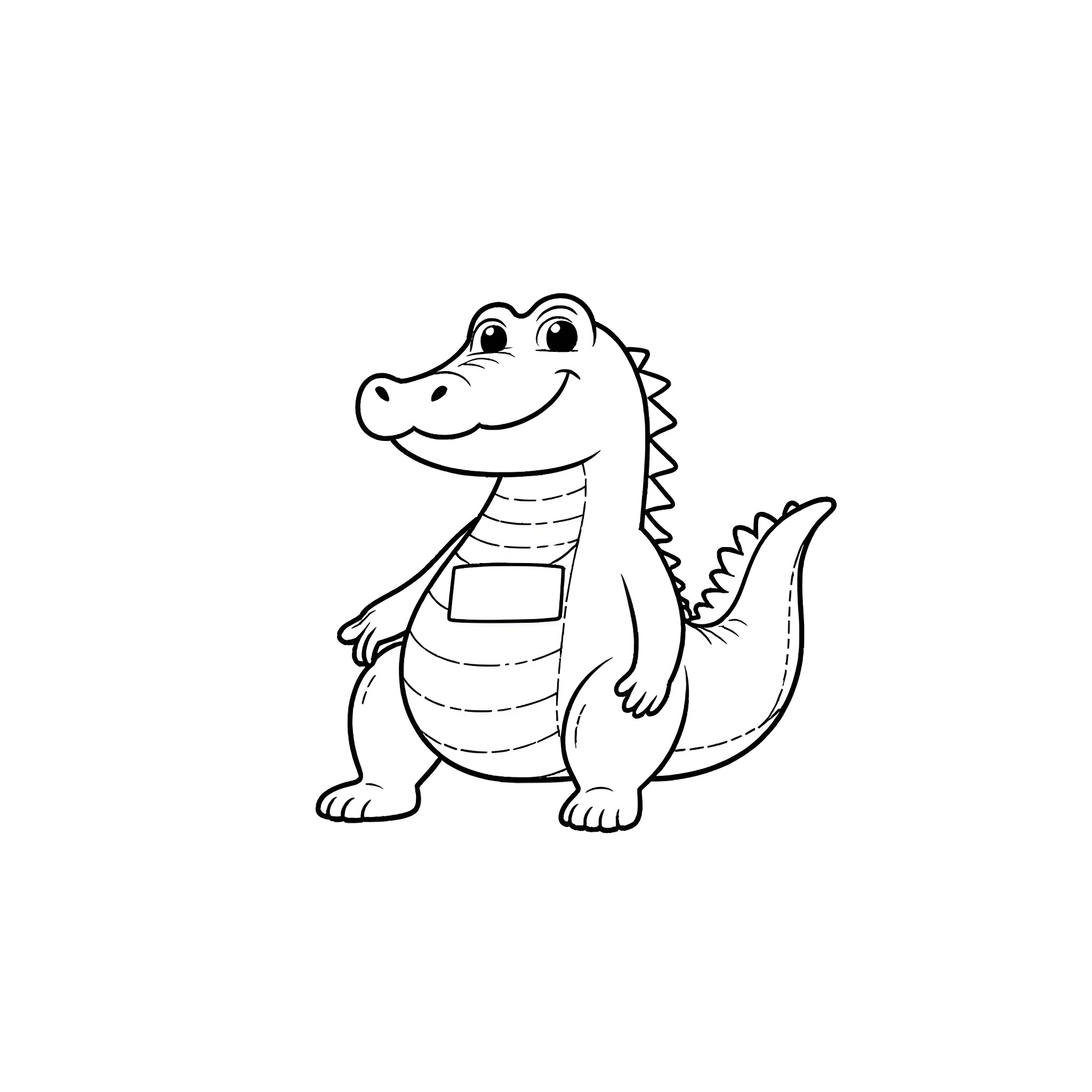 Gator with a friendly expression Coloring Page (free black-and-white line drawing printable PDF for all, from beginners to advanced learners, including children, teens, adults, and seniors)