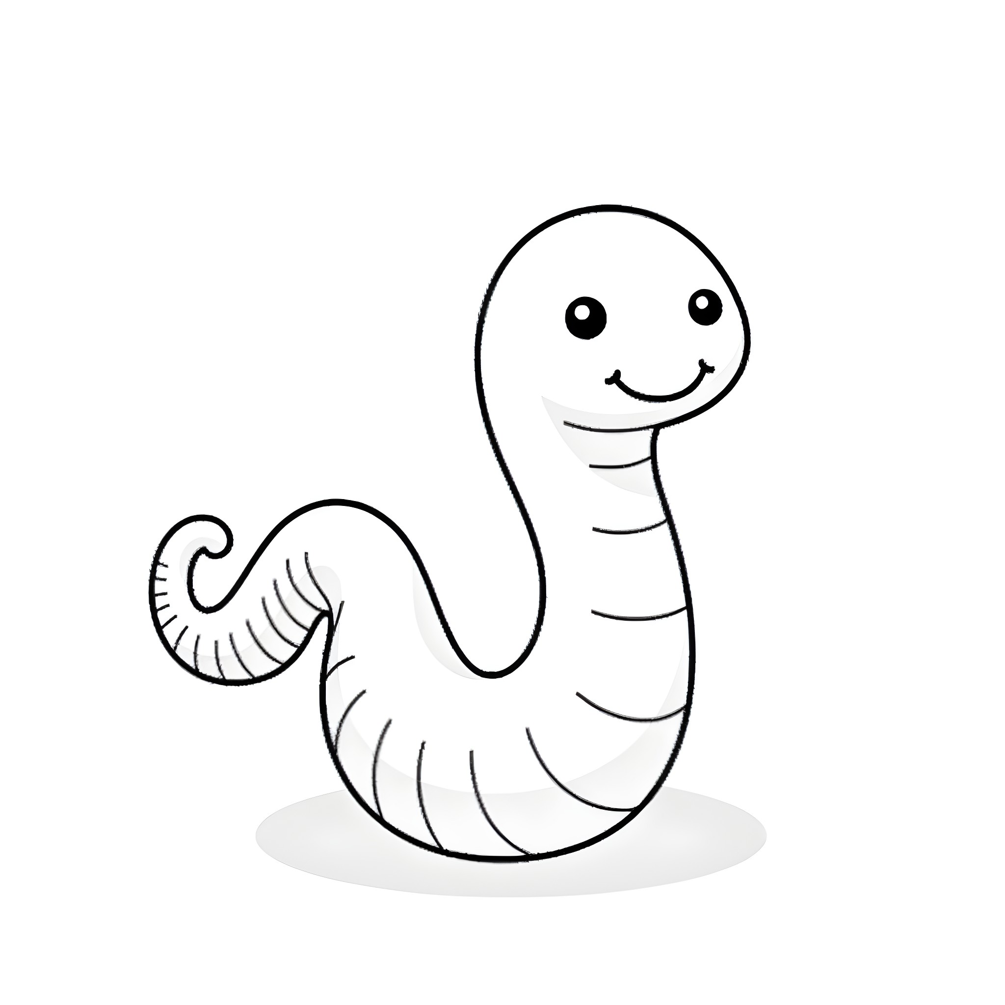 Worm with a happy expression Coloring Page (free black-and-white line drawing printable PDF for all, from beginners to advanced learners, including children, teens, adults, and seniors)