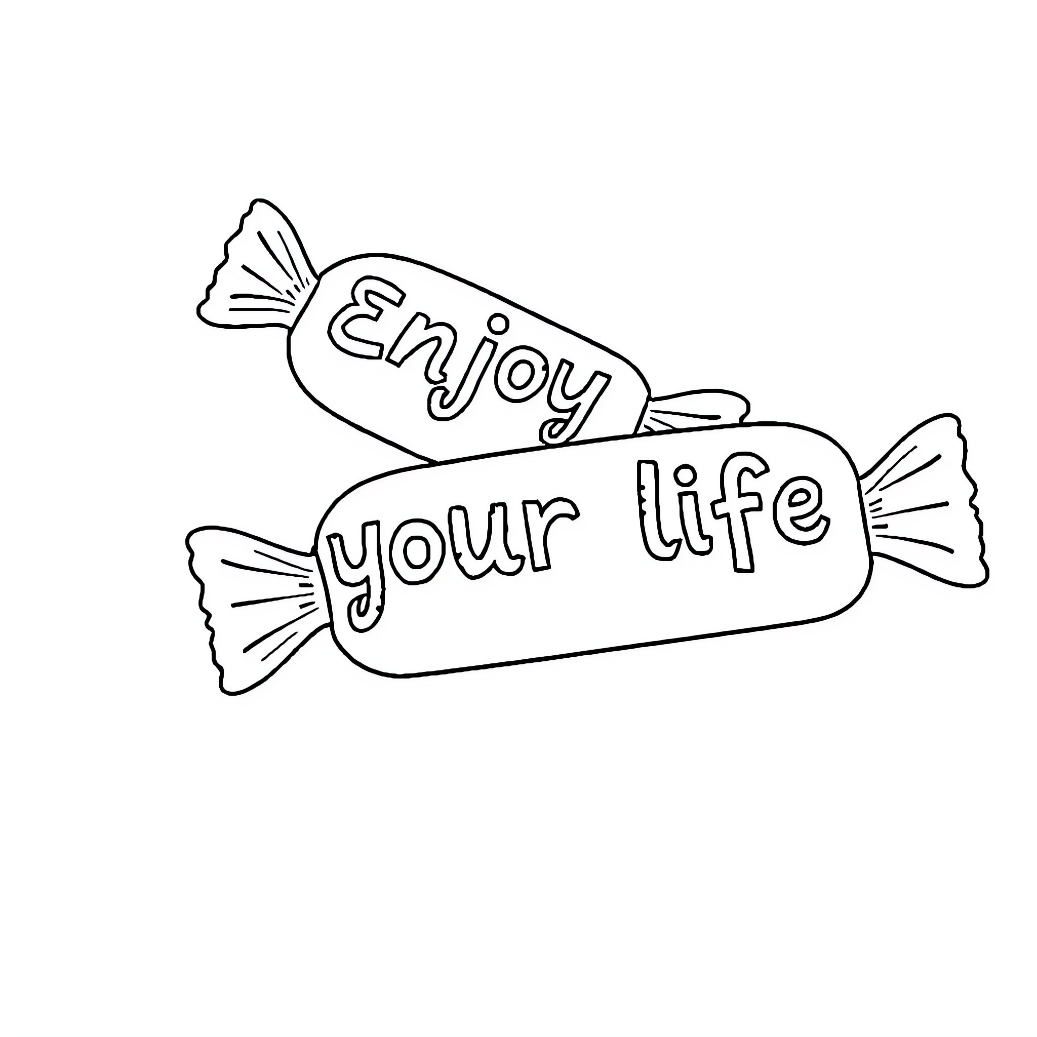 Candy-themed encouragement and positivity Coloring Page (free black-and-white line drawing printable PDF for all, from beginners to advanced learners, including children, teens, adults, and seniors)