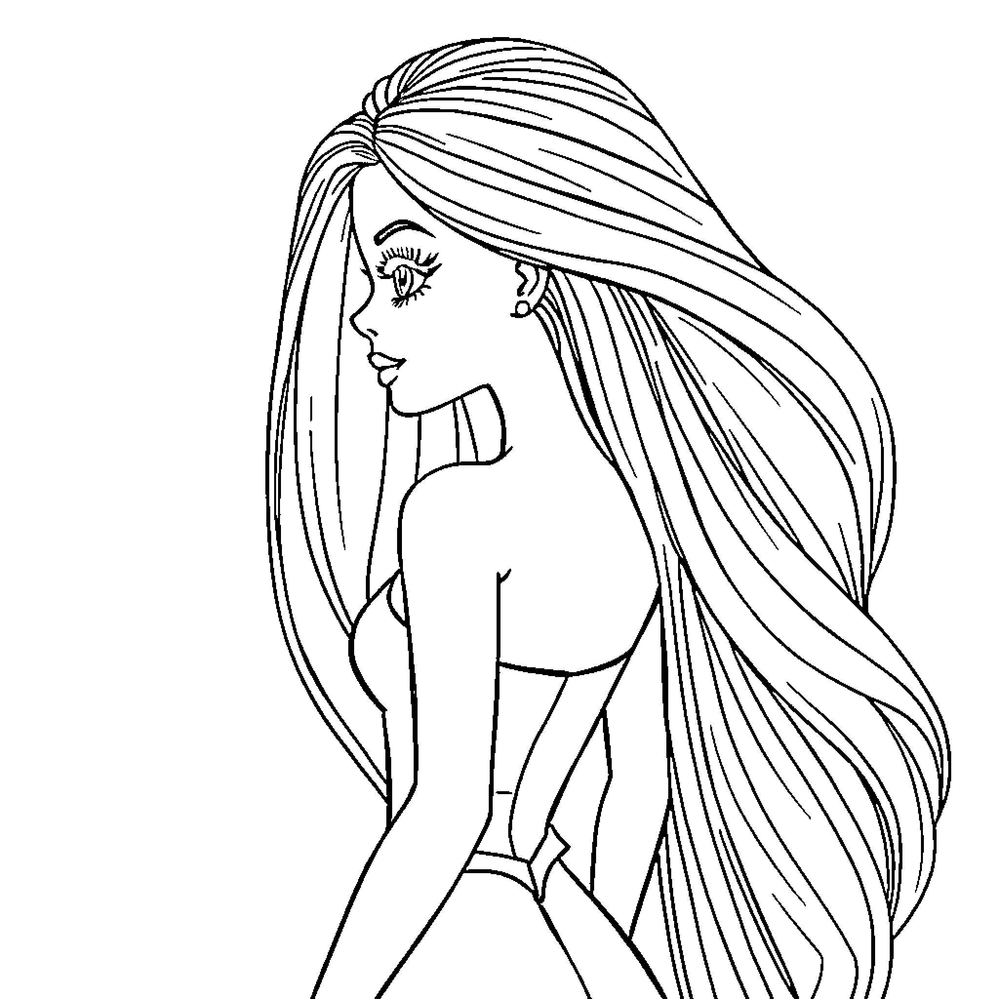 Barbie posing gracefully in detailed illustration Coloring Page (free black-and-white line drawing printable PDF for all, from beginners to advanced learners, including children, teens, adults, and seniors)