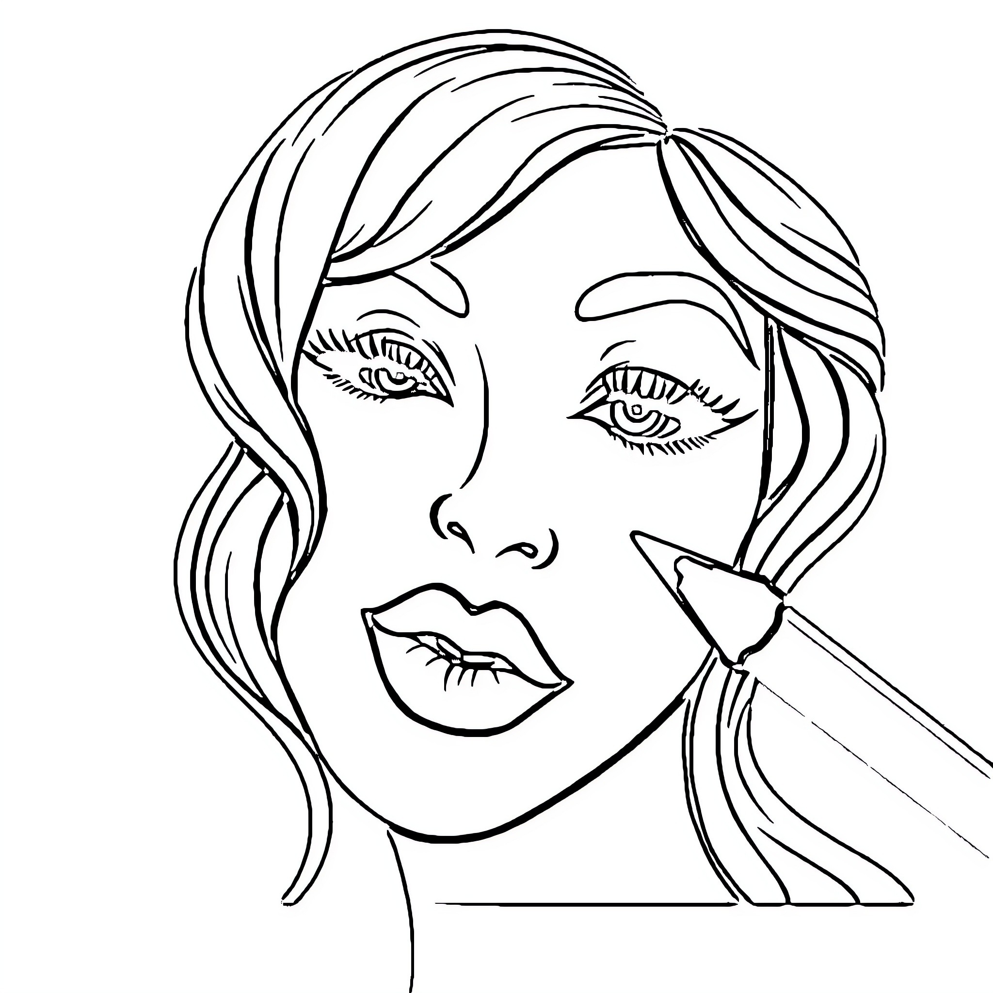 Crayon Beauty Sketch Coloring Page (free black-and-white line drawing printable PDF for all, from beginners to advanced learners, including children, teens, adults, and seniors)