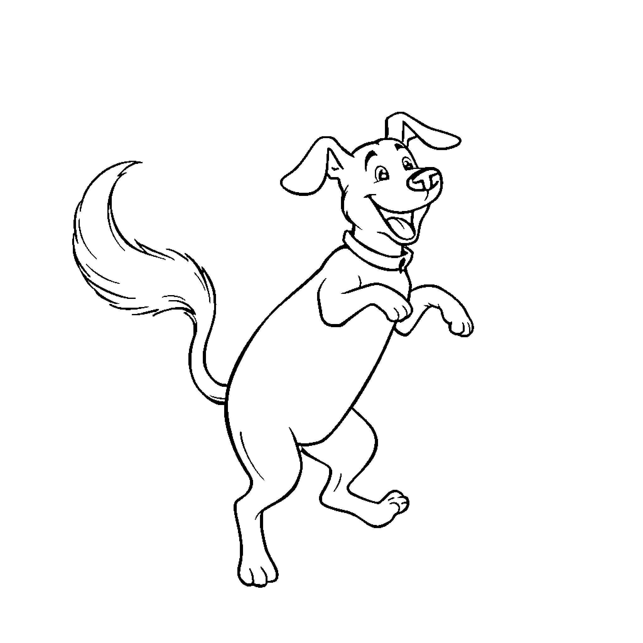 Dog happily wagging its tail Coloring Page (free black-and-white line drawing printable PDF for all, from beginners to advanced learners, including children, teens, adults, and seniors)
