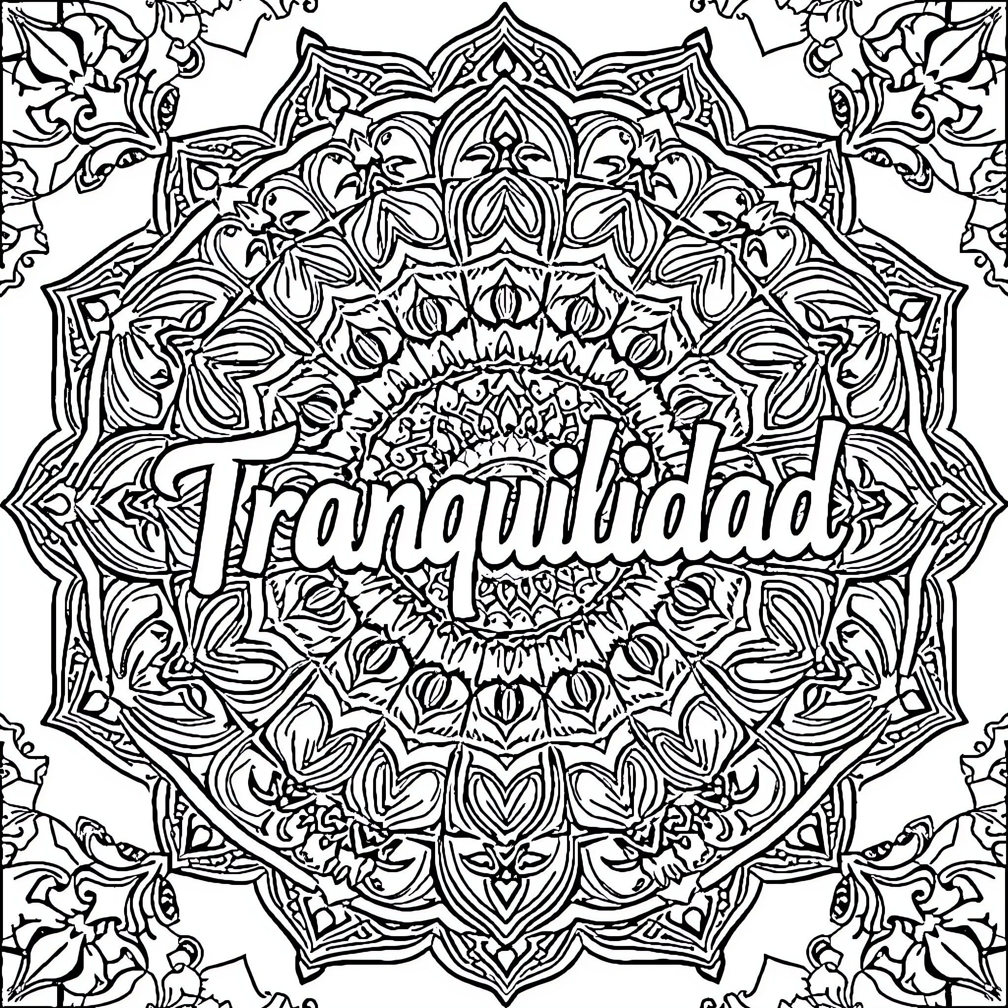 Mandala of tranquility and intricate designs Coloring Page (free black-and-white line drawing printable PDF for all, from beginners to advanced learners, including children, teens, adults, and seniors)