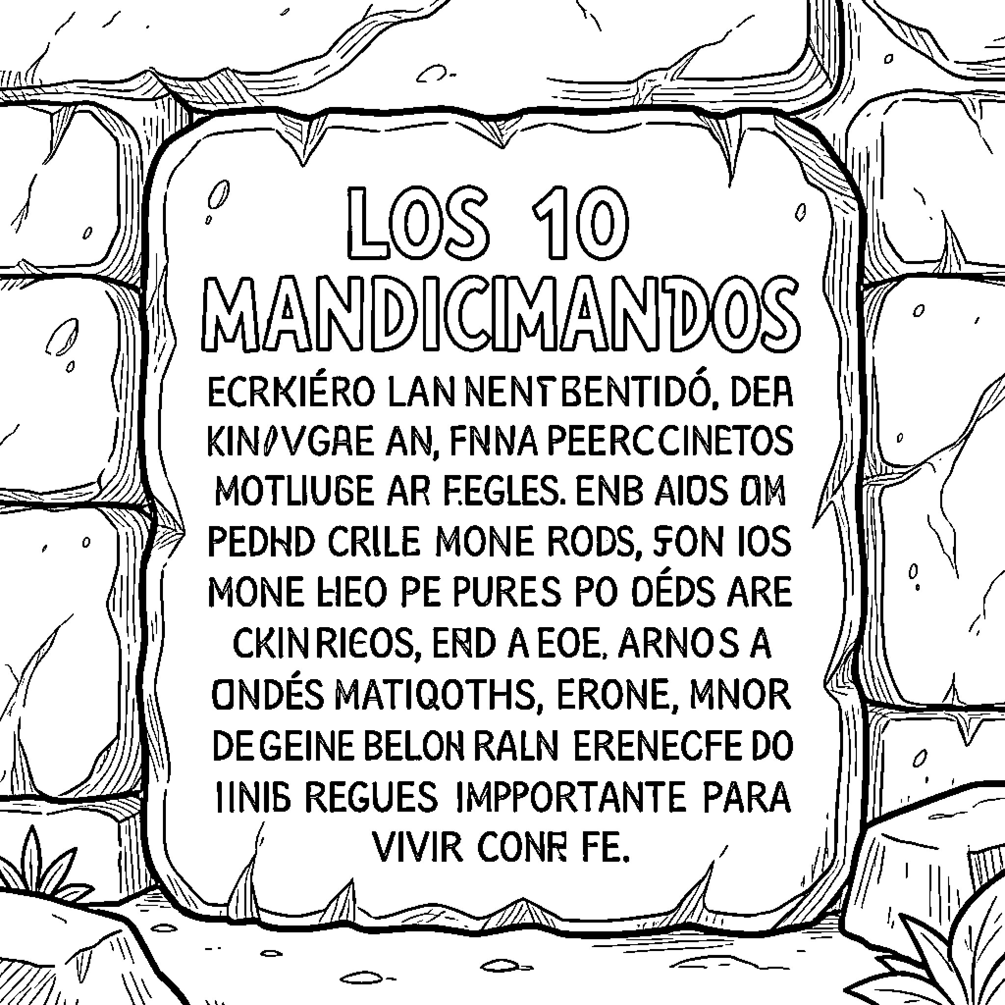 Commandments inscribed upon an ancient stone tablet Coloring Page (free black-and-white line drawing printable PDF for all, from beginners to advanced learners, including children, teens, adults, and seniors)