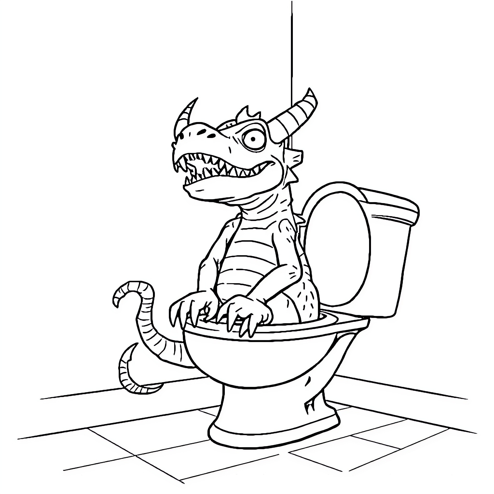 Demogorgon enjoying a potty break Coloring Page (free black-and-white line drawing printable PDF for all, from beginners to advanced learners, including children, teens, adults, and seniors)