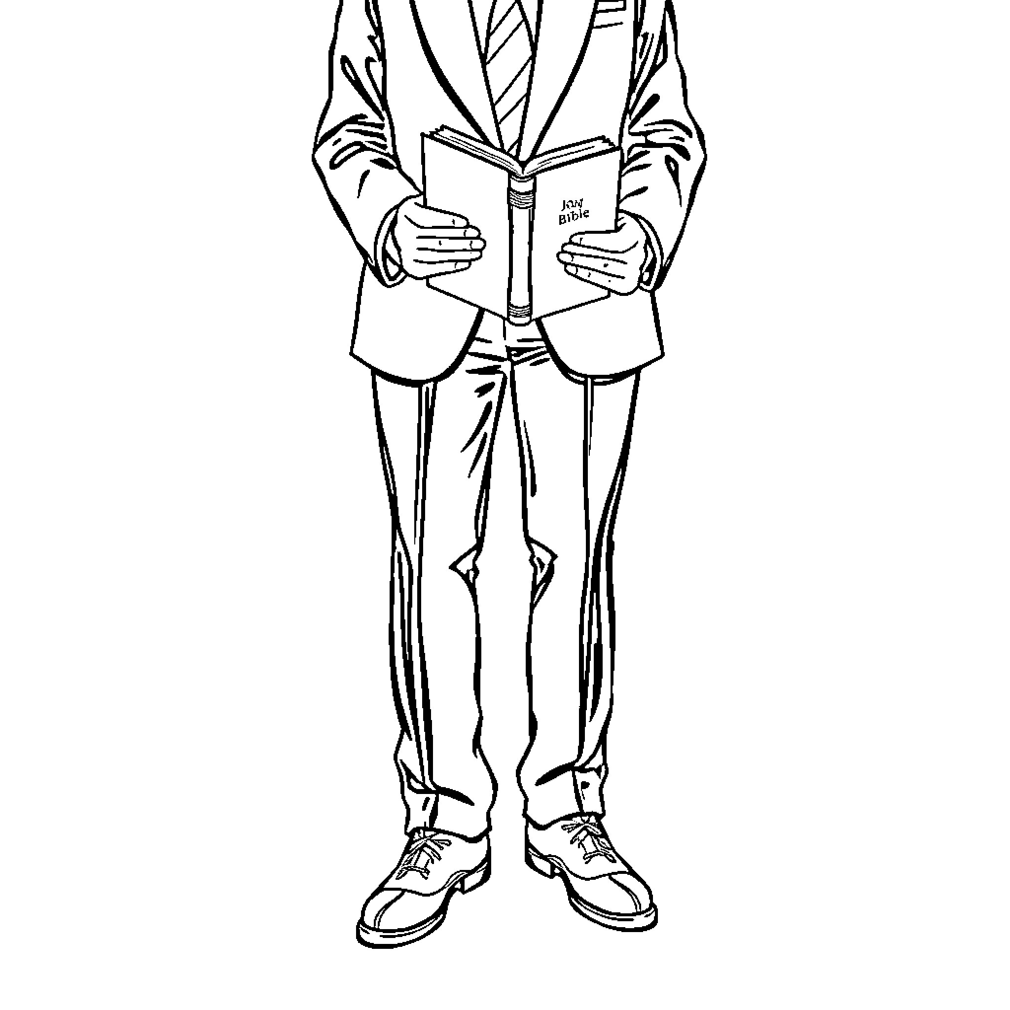 Man reading book in formal attire Coloring Page (free black-and-white line drawing printable PDF for all, from beginners to advanced learners, including children, teens, adults, and seniors)