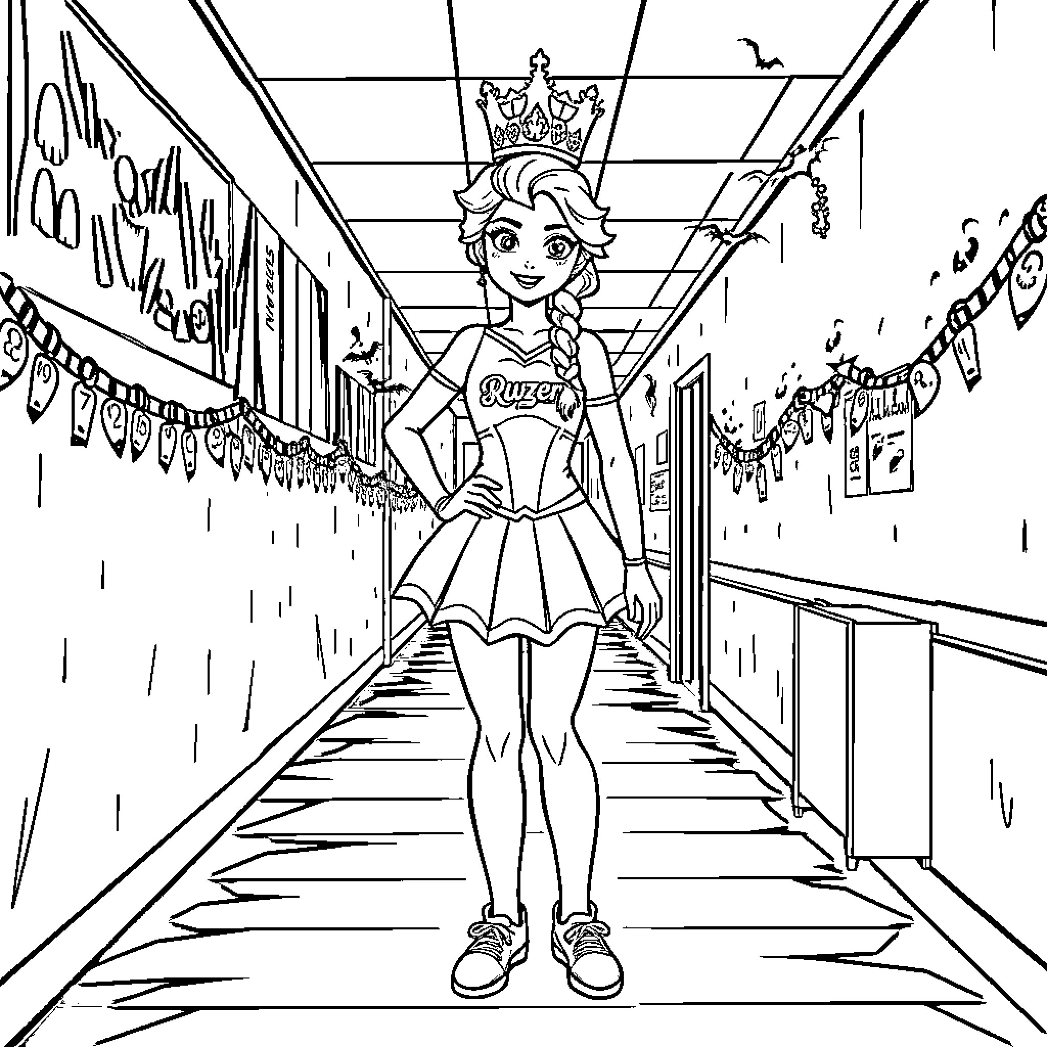 Elsa's Exciting School Adventure Coloring Page (free black-and-white line drawing printable PDF for all, from beginners to advanced learners, including children, teens, adults, and seniors)