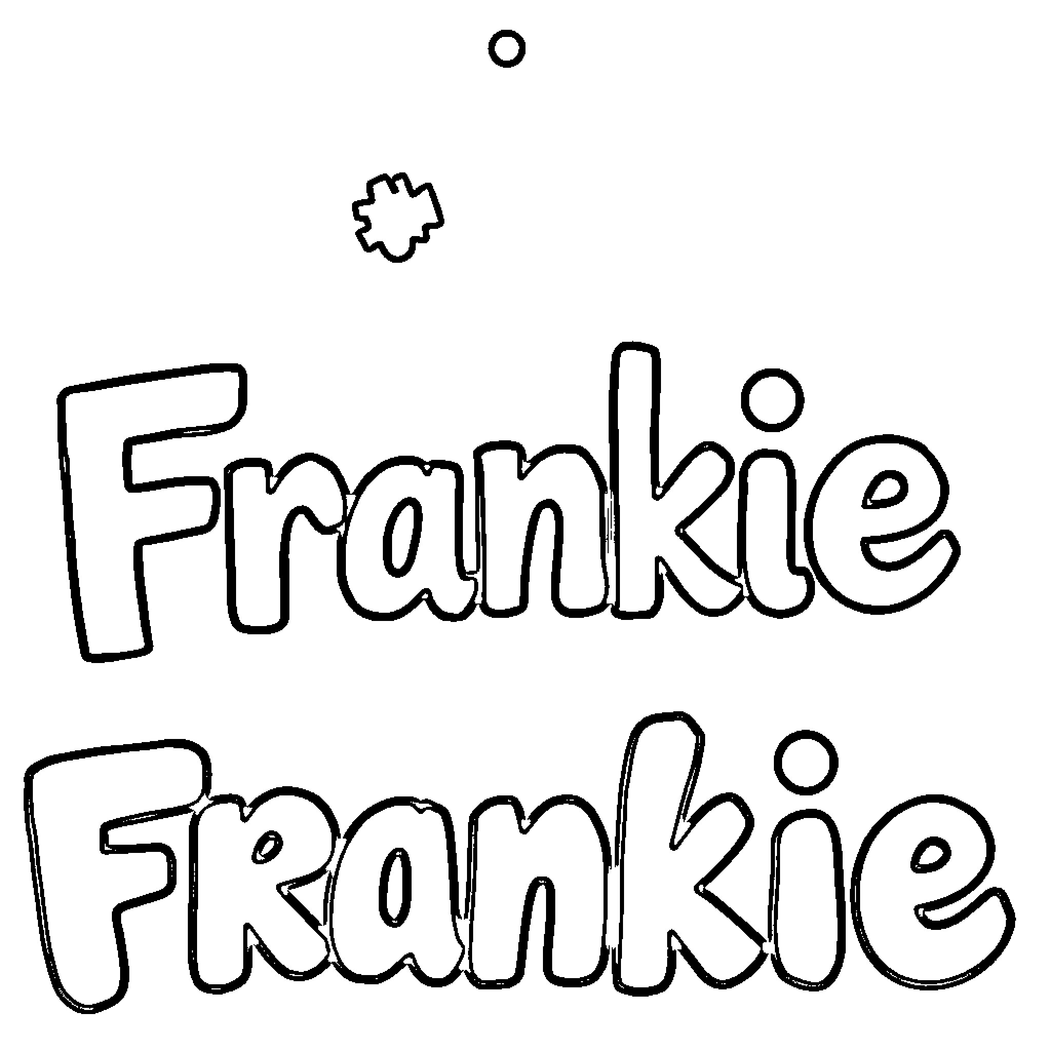 Frankie's playful and expressive lettering Coloring Page (free black-and-white line drawing printable PDF for all, from beginners to advanced learners, including children, teens, adults, and seniors)