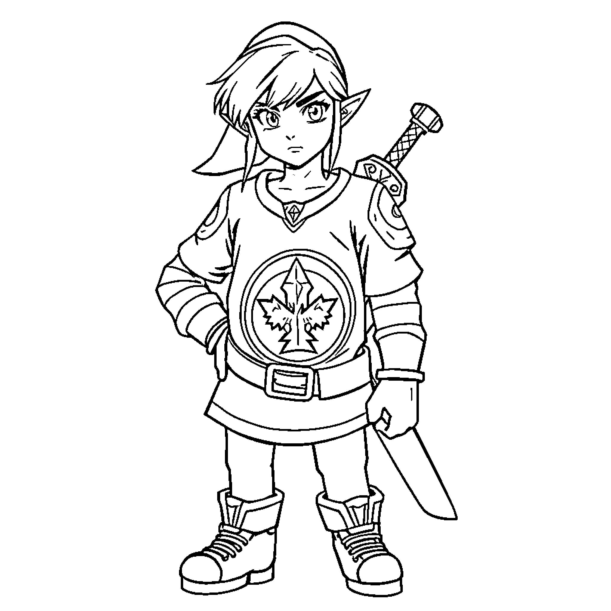 Link embarking on an adventure Coloring Page (free black-and-white line drawing printable PDF for all, from beginners to advanced learners, including children, teens, adults, and seniors)