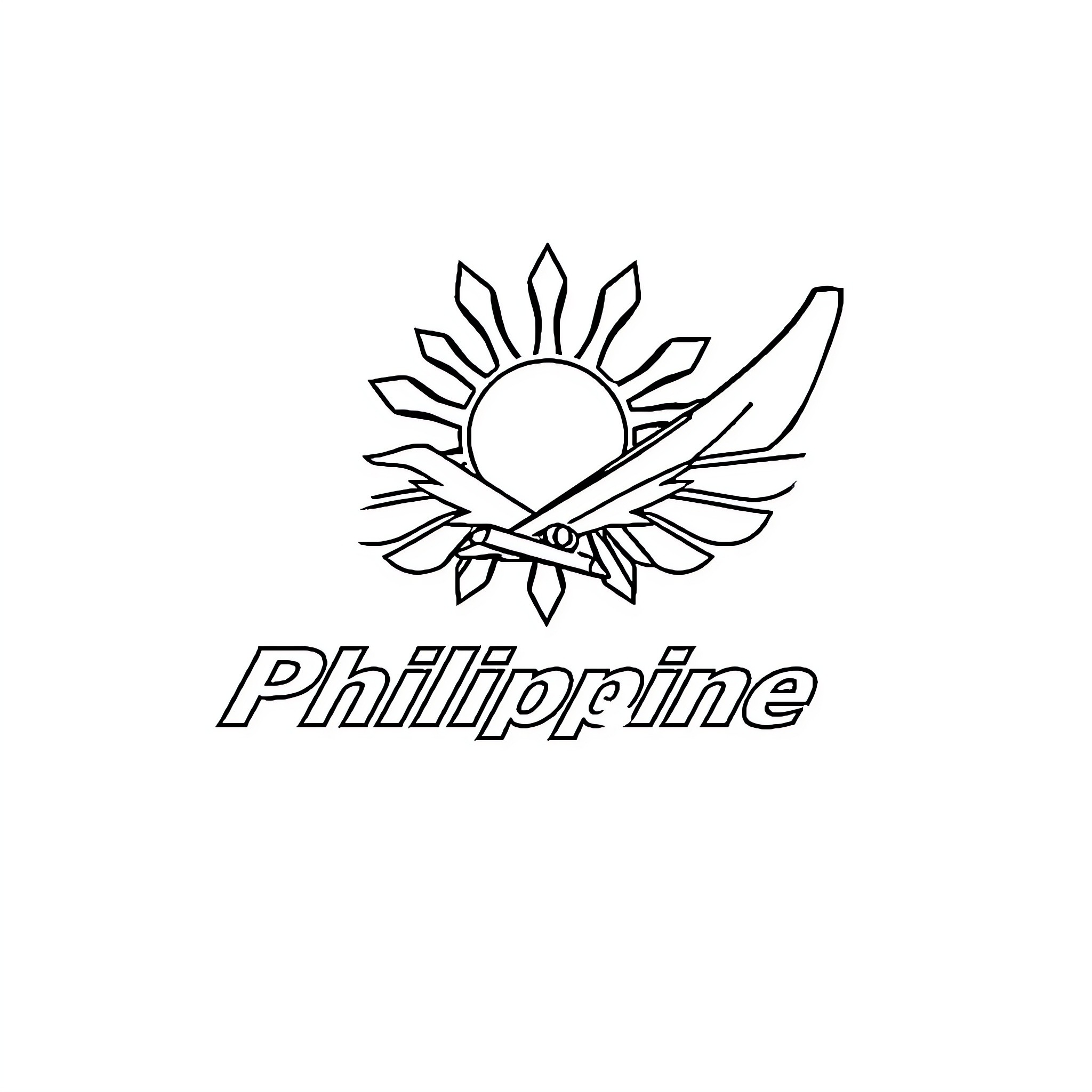Philippine Airlines logo with sun and airplane symbol Coloring Page (free black-and-white line drawing printable PDF for all, from beginners to advanced learners, including children, teens, adults, and seniors)