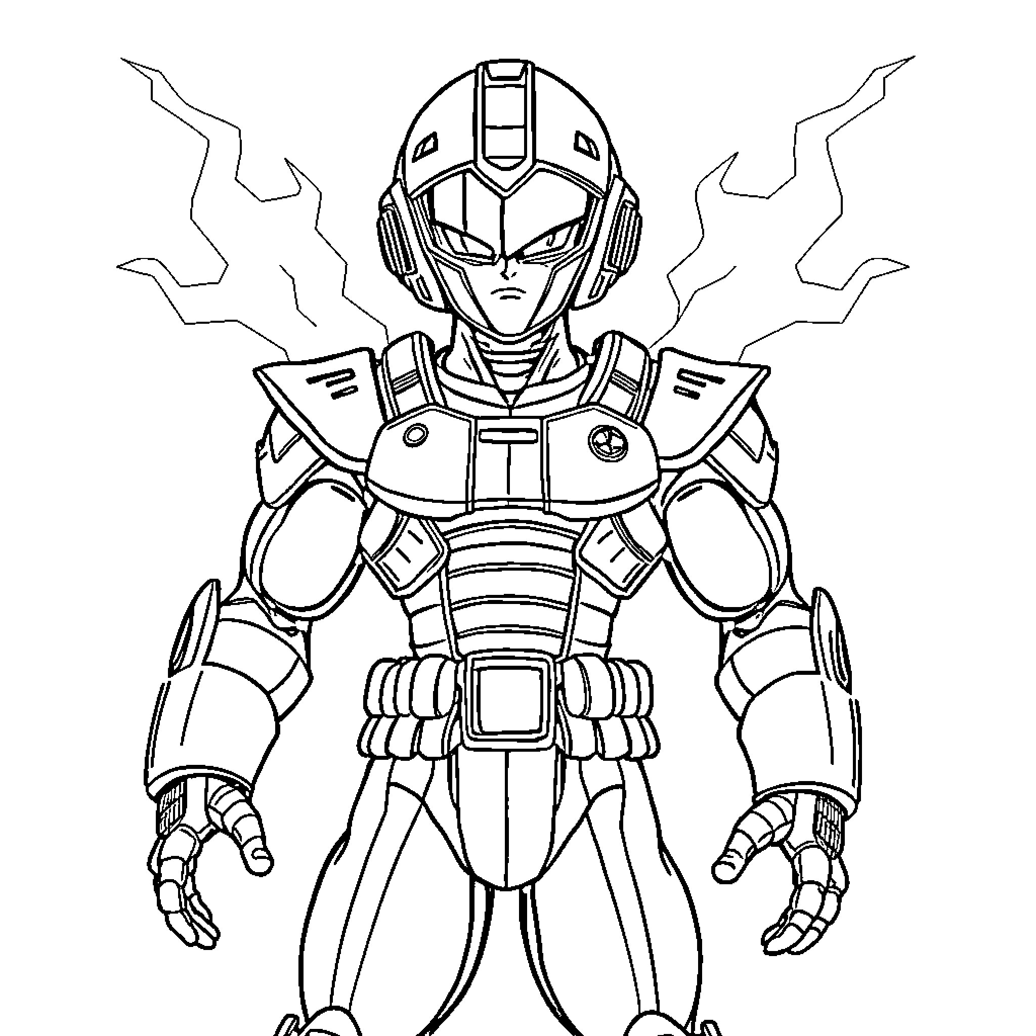 Dragonball Z Character powering up with energy blasts Coloring Page (free black-and-white line drawing printable PDF for all, from beginners to advanced learners, including children, teens, adults, and seniors)