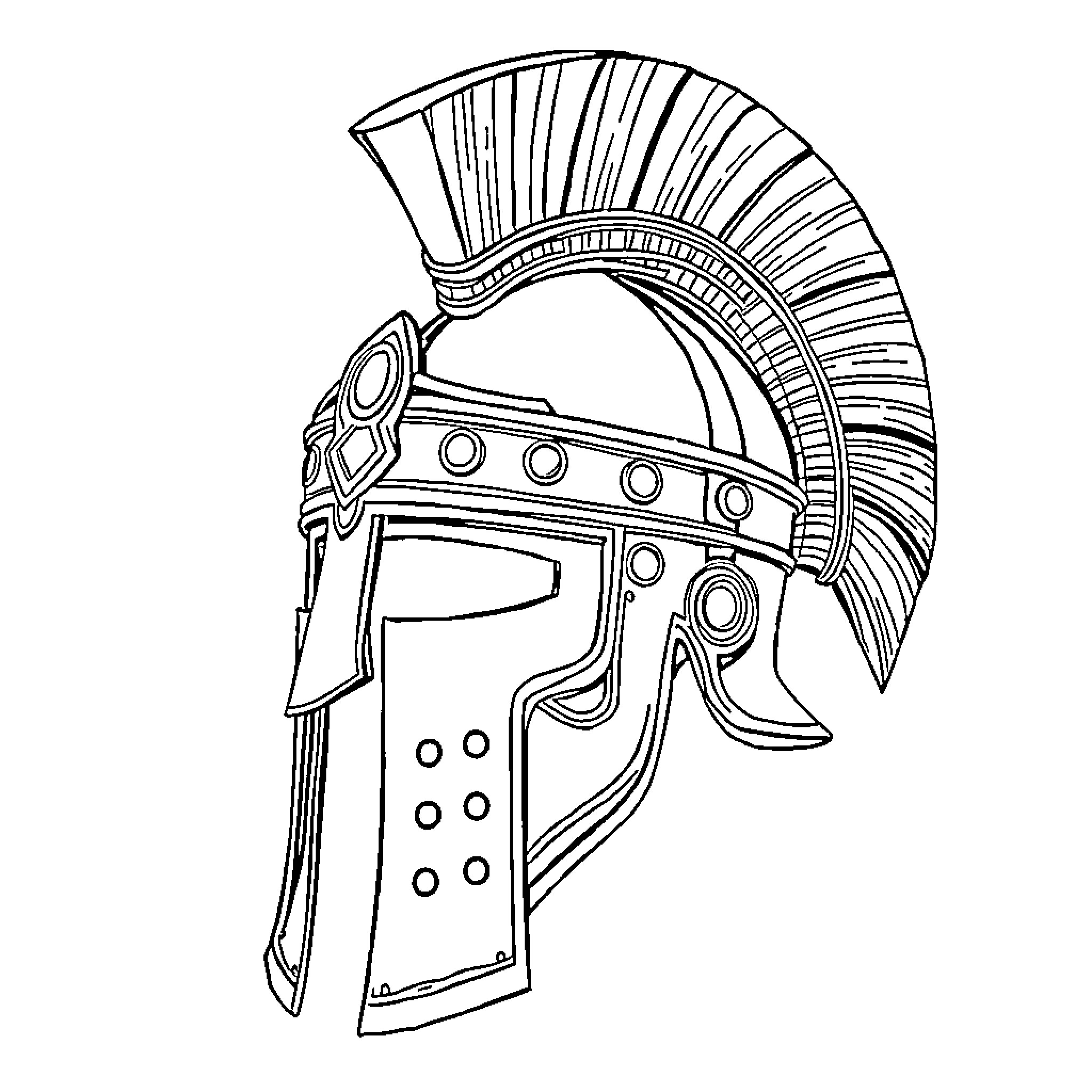 Helmet with ornate design and crest Coloring Page (free black-and-white line drawing printable PDF for all, from beginners to advanced learners, including children, teens, adults, and seniors)